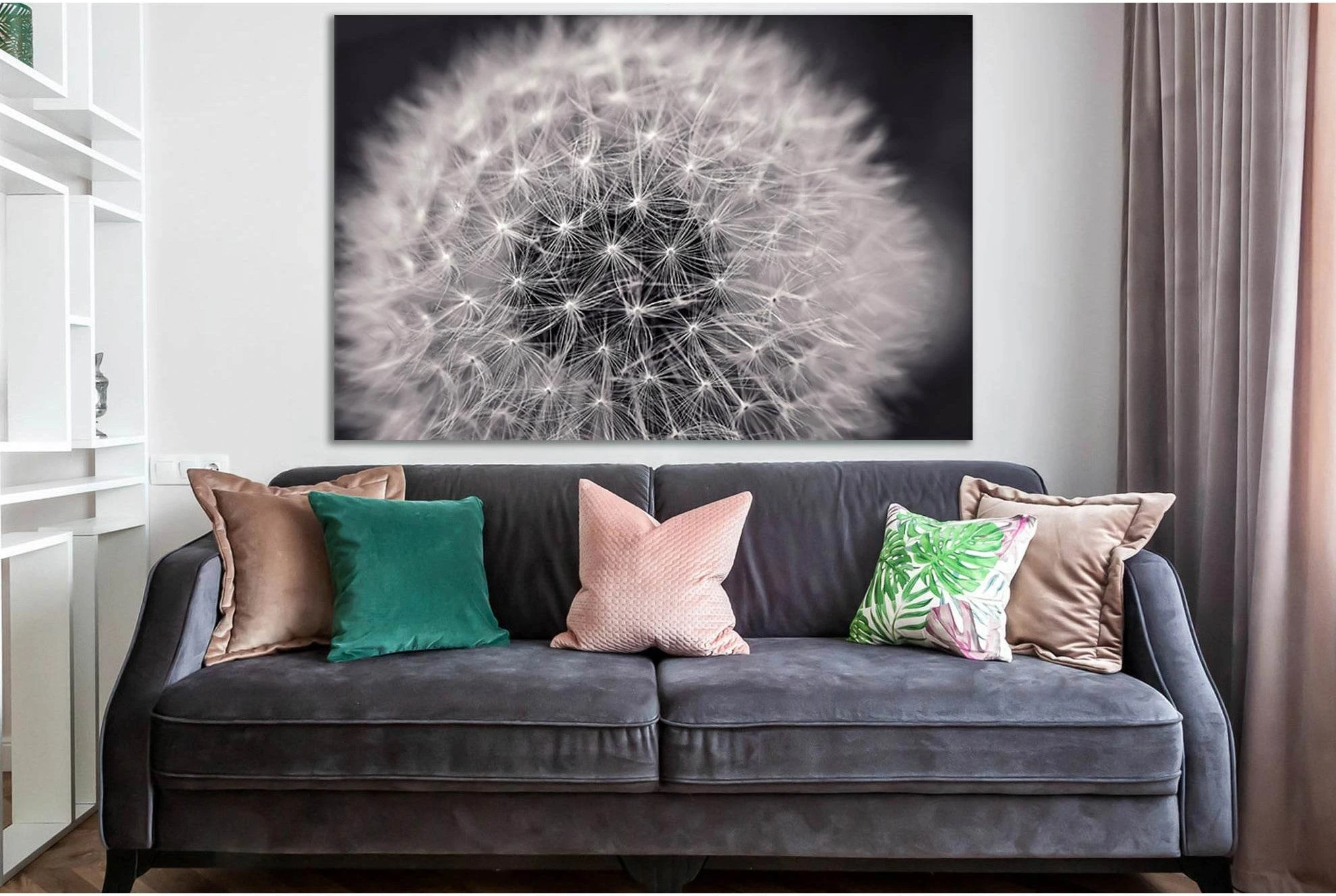 Dandelion Close Up №SL872 Ready to Hang Canvas Print - Zellart Canvas Prints 0new, ALL_Products, Black & White Wall Art