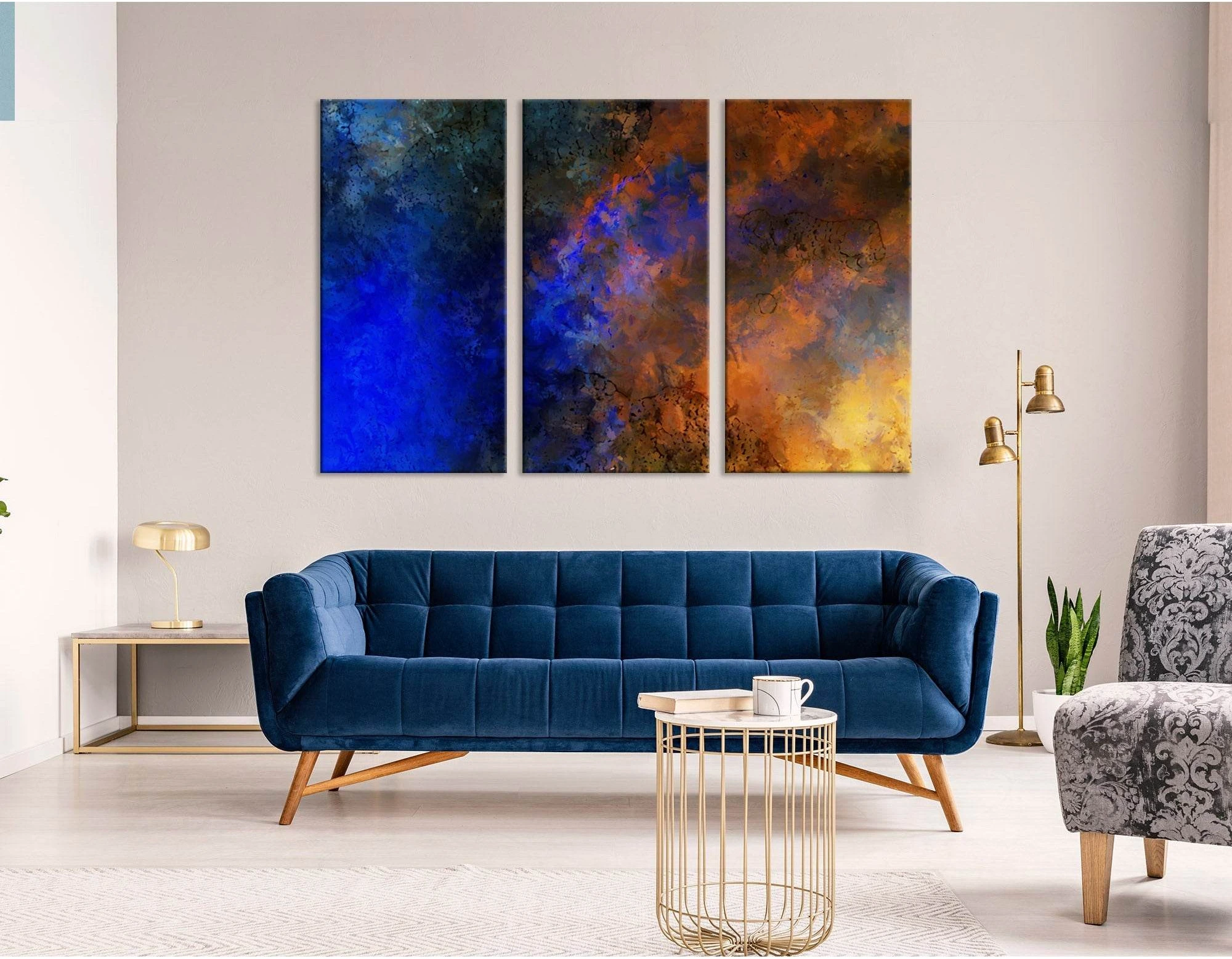 Dark Blue And Orange Abstract №04317 Ready to Hang Canvas Print - Zellart Canvas Prints ALL_Products