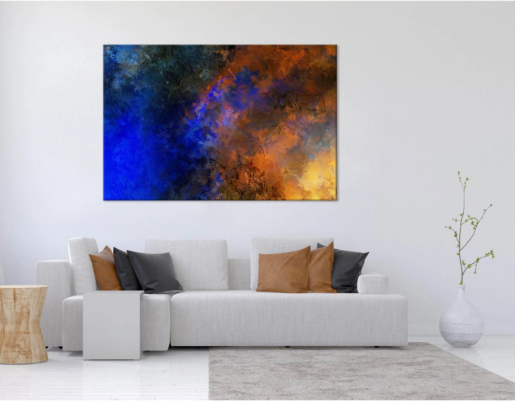 Dark Blue And Orange Abstract №04317 Ready to Hang Canvas Print - Zellart Canvas Prints ALL_Products