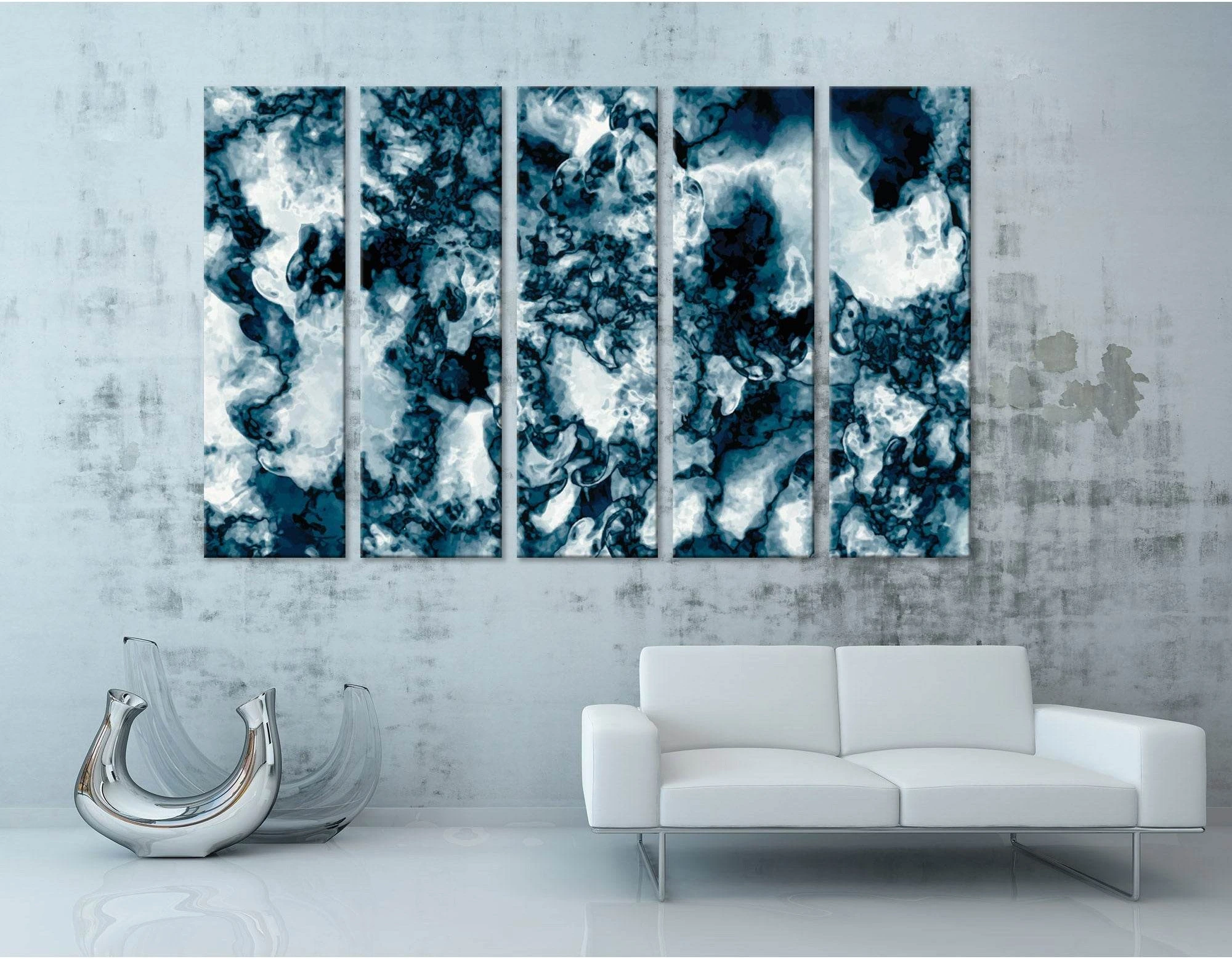 Dark Blue And White Abstract №04331 Ready to Hang Canvas Print - Zellart Canvas Prints ALL_Products