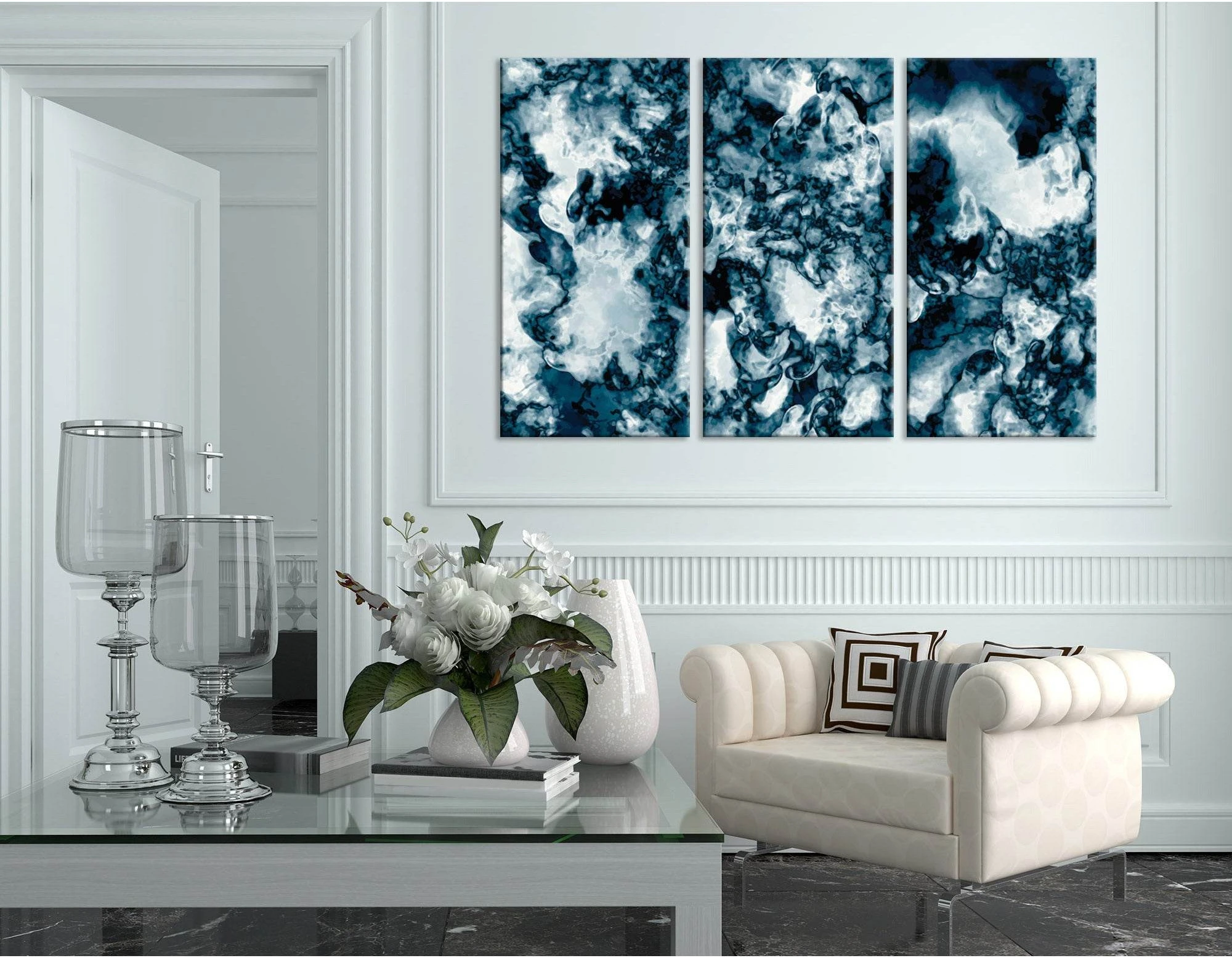 Dark Blue And White Abstract №04331 Ready to Hang Canvas Print - Zellart Canvas Prints ALL_Products
