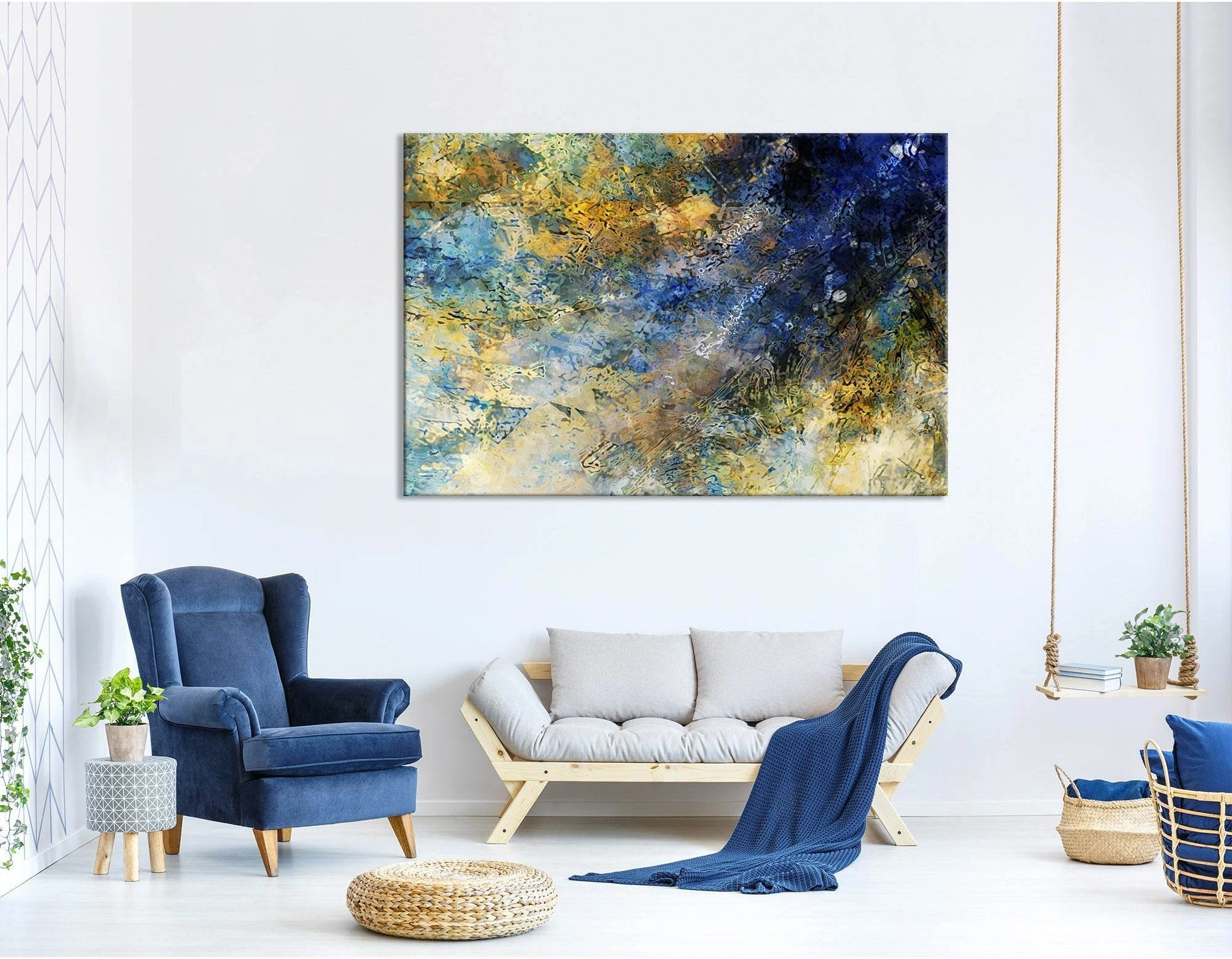 Dark Blue And Yellow Abstract №04346 Ready to Hang Canvas Print - Zellart Canvas Prints ALL_Products