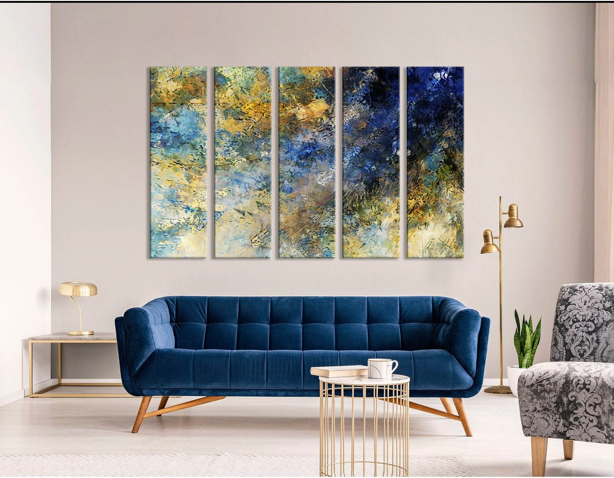 Dark Blue And Yellow Abstract №04346 Ready to Hang Canvas Print - Zellart Canvas Prints ALL_Products