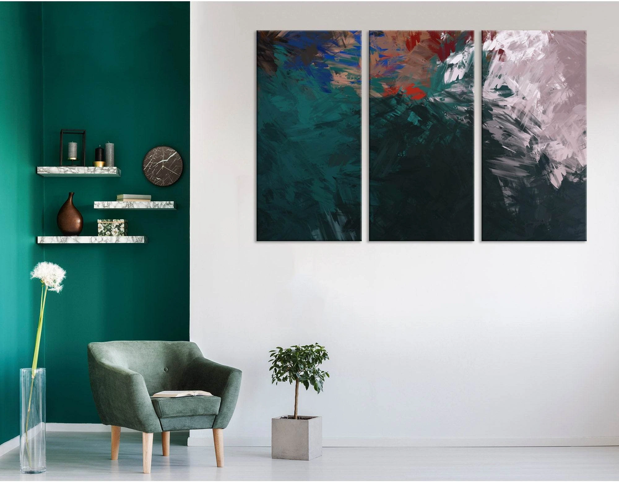Dark Green, Gray And Red Abstract №04335 Ready to Hang Canvas Print - Zellart Canvas Prints ALL_Products