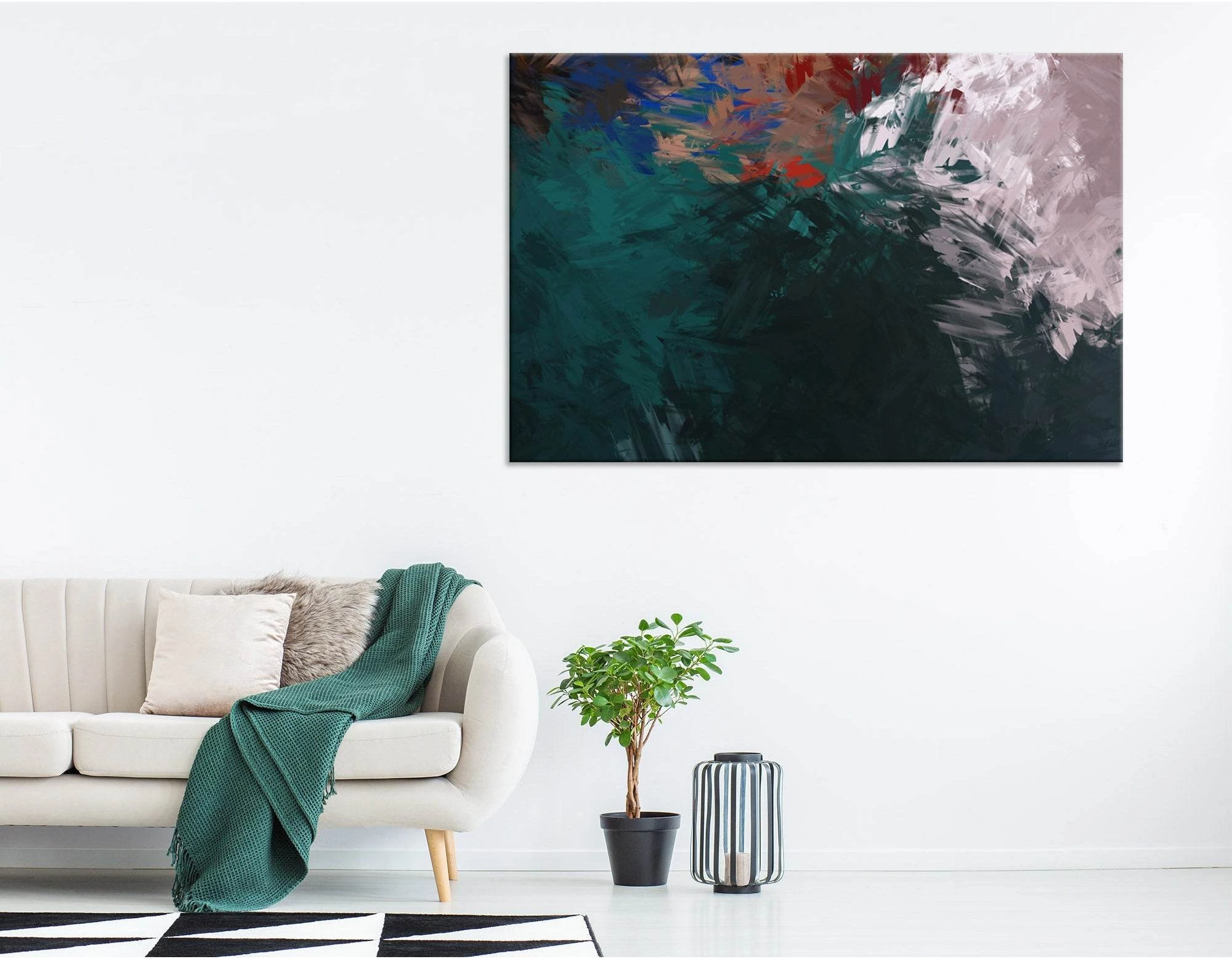 Dark Green, Gray And Red Abstract №04335 Ready to Hang Canvas Print - Zellart Canvas Prints ALL_Products