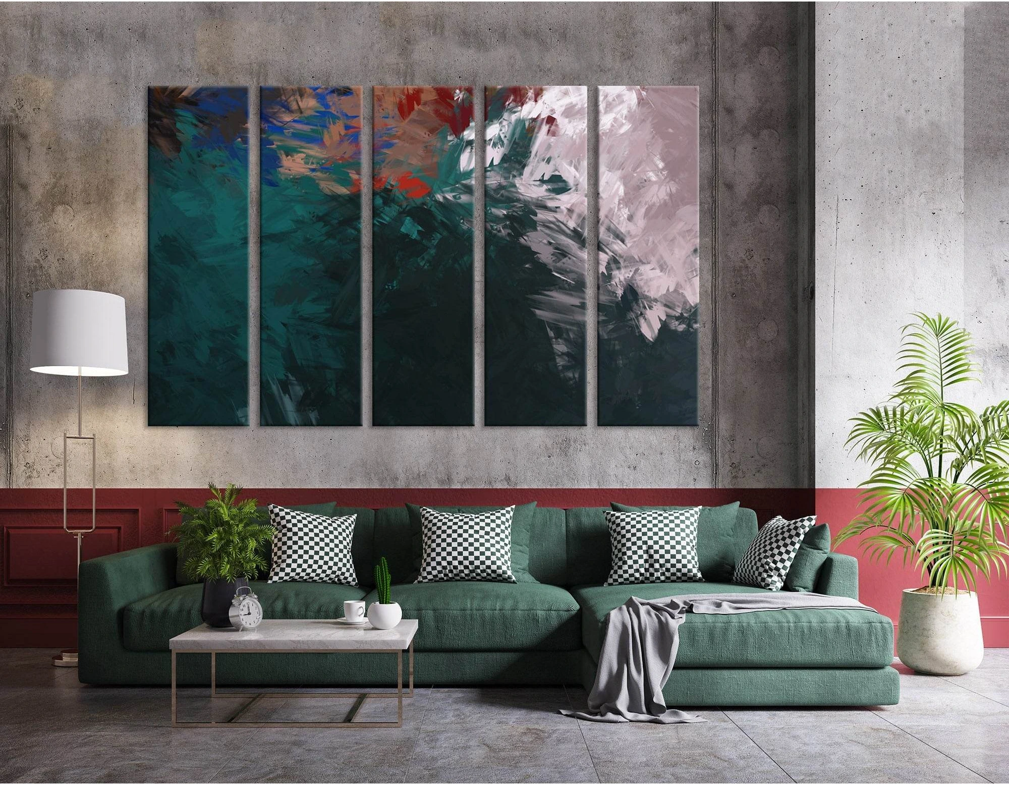 Dark Green, Gray And Red Abstract №04335 Ready to Hang Canvas Print - Zellart Canvas Prints ALL_Products