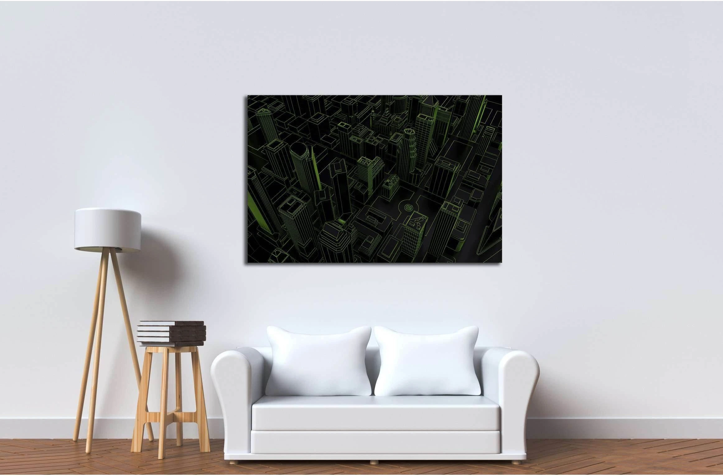 dark low poly city green mesh. 3d rendering №2736 Ready to Hang Canvas Print - Zellart Canvas Prints ALL_Products, s-2736