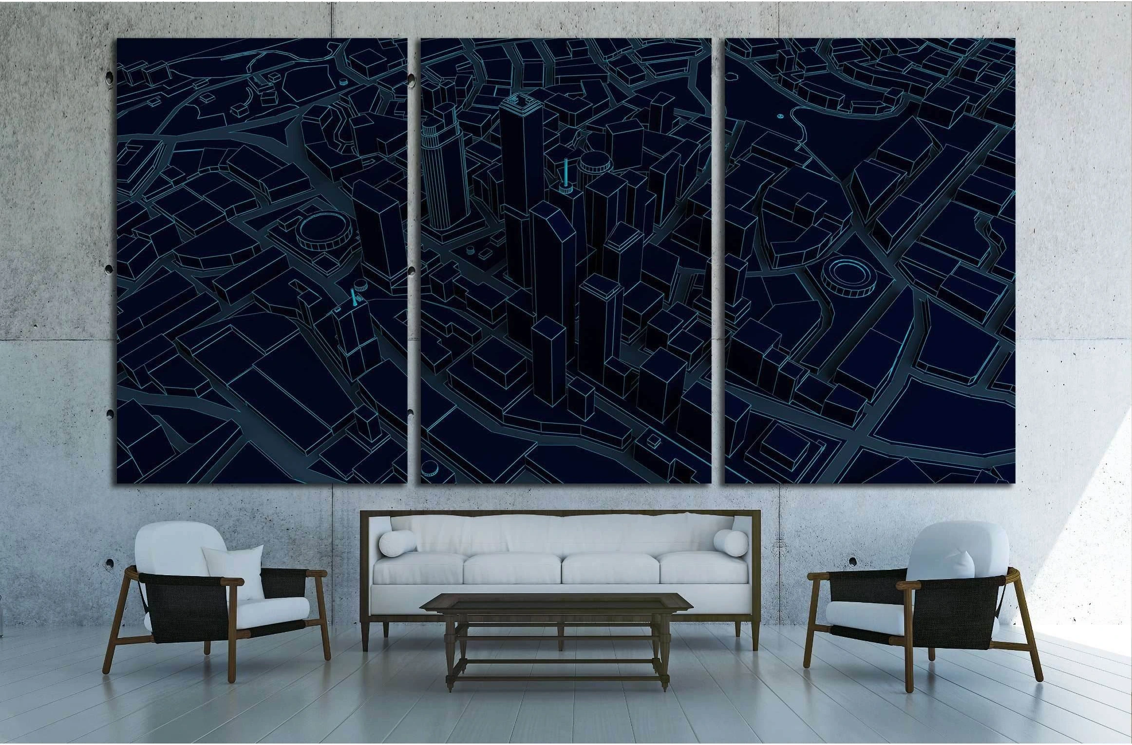 dark low poly city views from above. 3d rendering №3060 Ready to Hang Canvas Print - Zellart Canvas Prints ALL_Products, s-3060