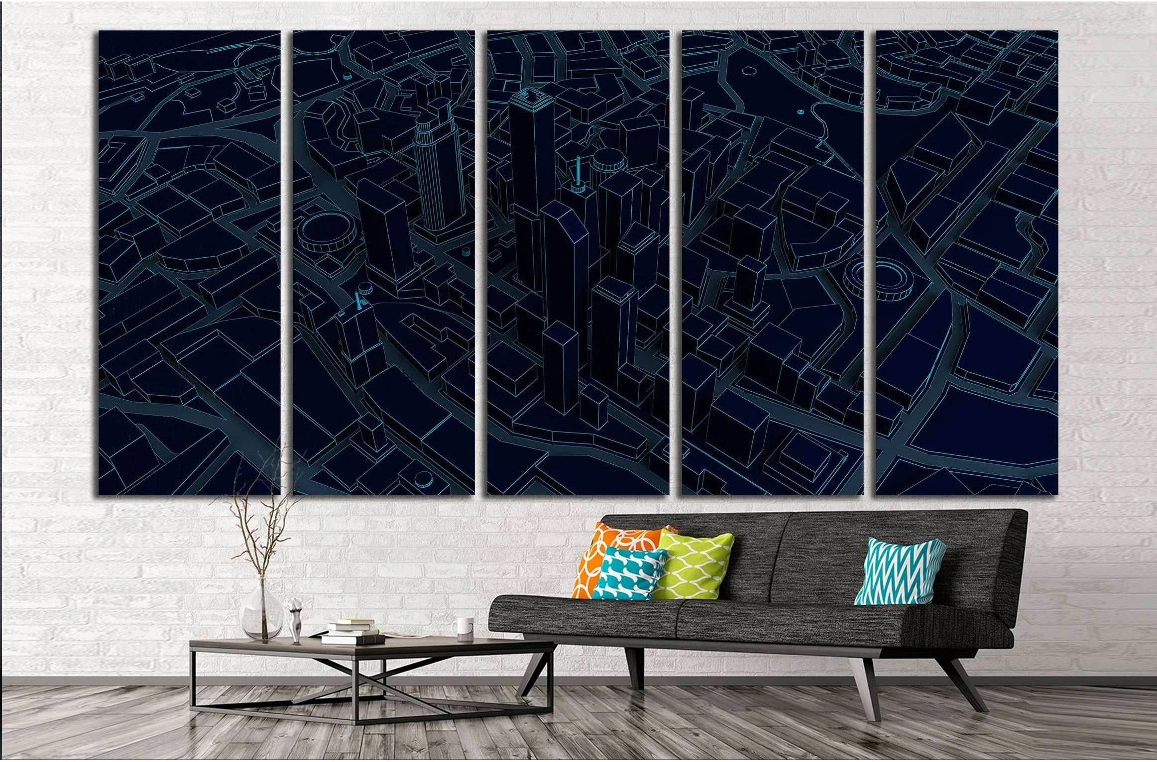 dark low poly city views from above. 3d rendering №3060 Ready to Hang Canvas Print - Zellart Canvas Prints ALL_Products, s-3060