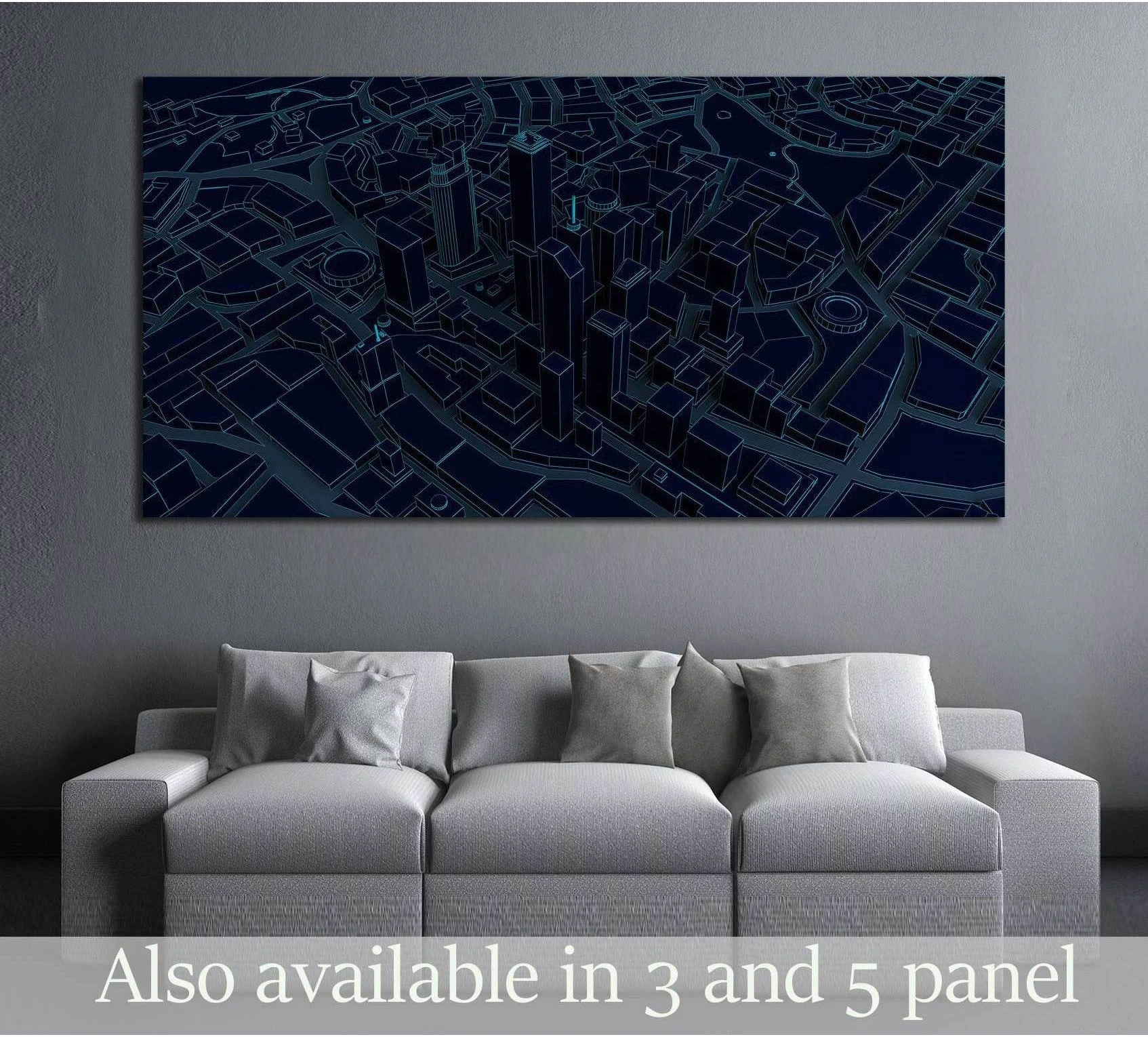 dark low poly city views from above. 3d rendering №3060 Ready to Hang Canvas Print - Zellart Canvas Prints ALL_Products, s-3060