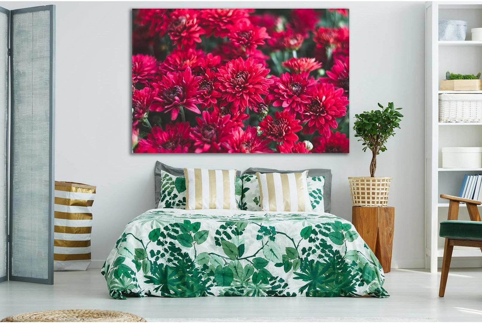 Dark Red Chrysanthemums №SL672 Ready to Hang Canvas Print - Zellart Canvas Prints 0new, ALL_Products, Floral & Botanical Wall Art