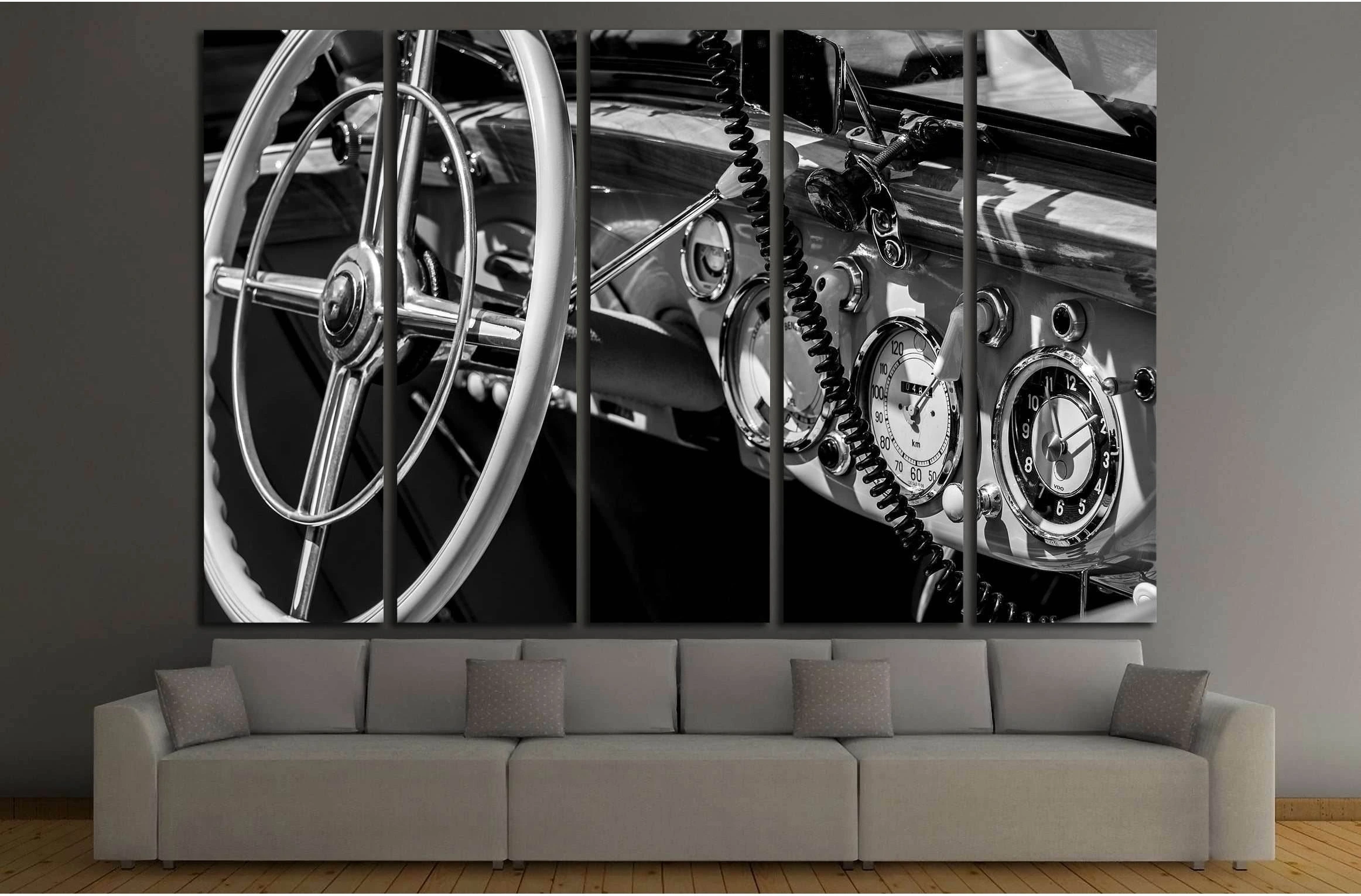 dashboard old car in black and white retro №3280 Ready to Hang Canvas Print - Zellart Canvas Prints ALL_Products, s-3280