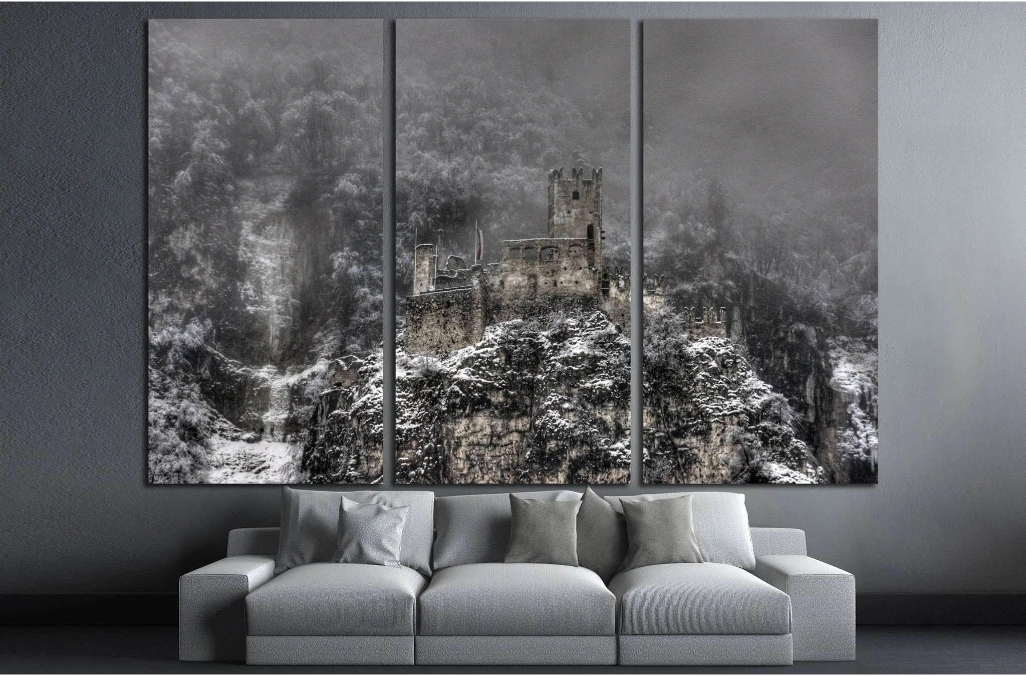 Decayed castle with clouds and snow №1790 Ready to Hang Canvas Print - Zellart Canvas Prints ALL_Products, s-1790