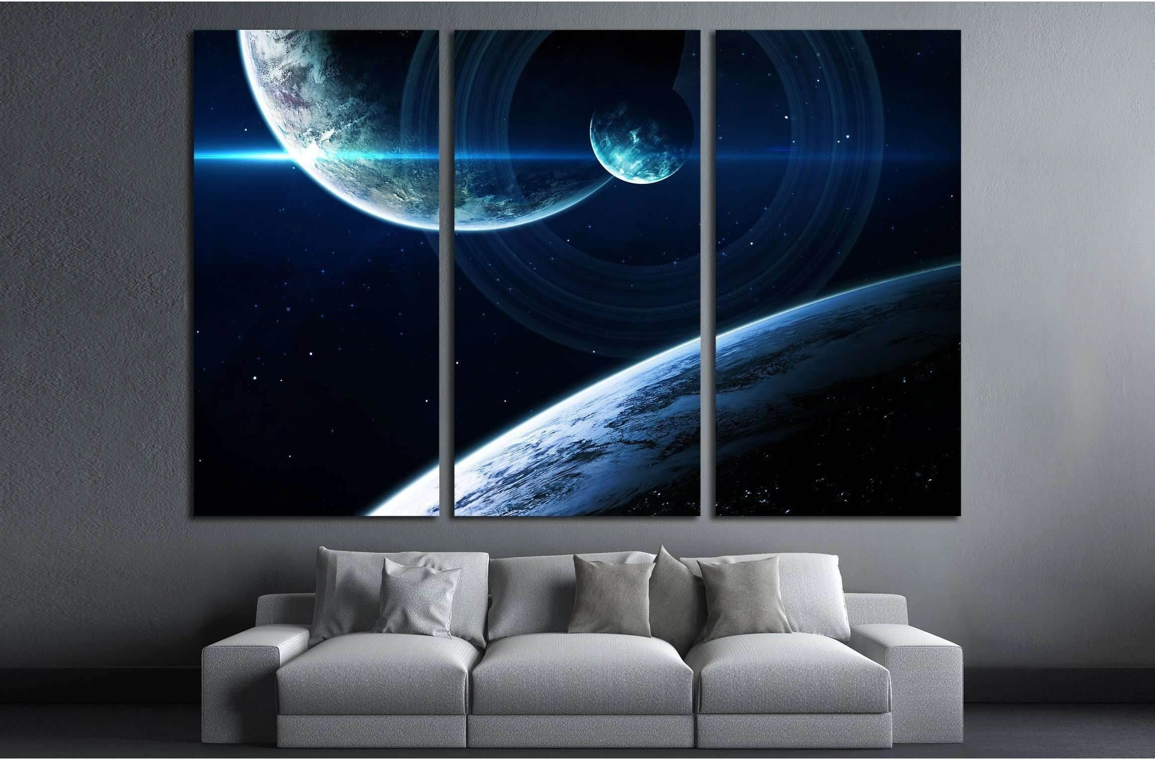 Deep space art. Nebulas, planets galaxies and stars in beautiful composition. №2430 Ready to Hang Canvas Print - Zellart Canvas Prints ALL_Products, s-2430