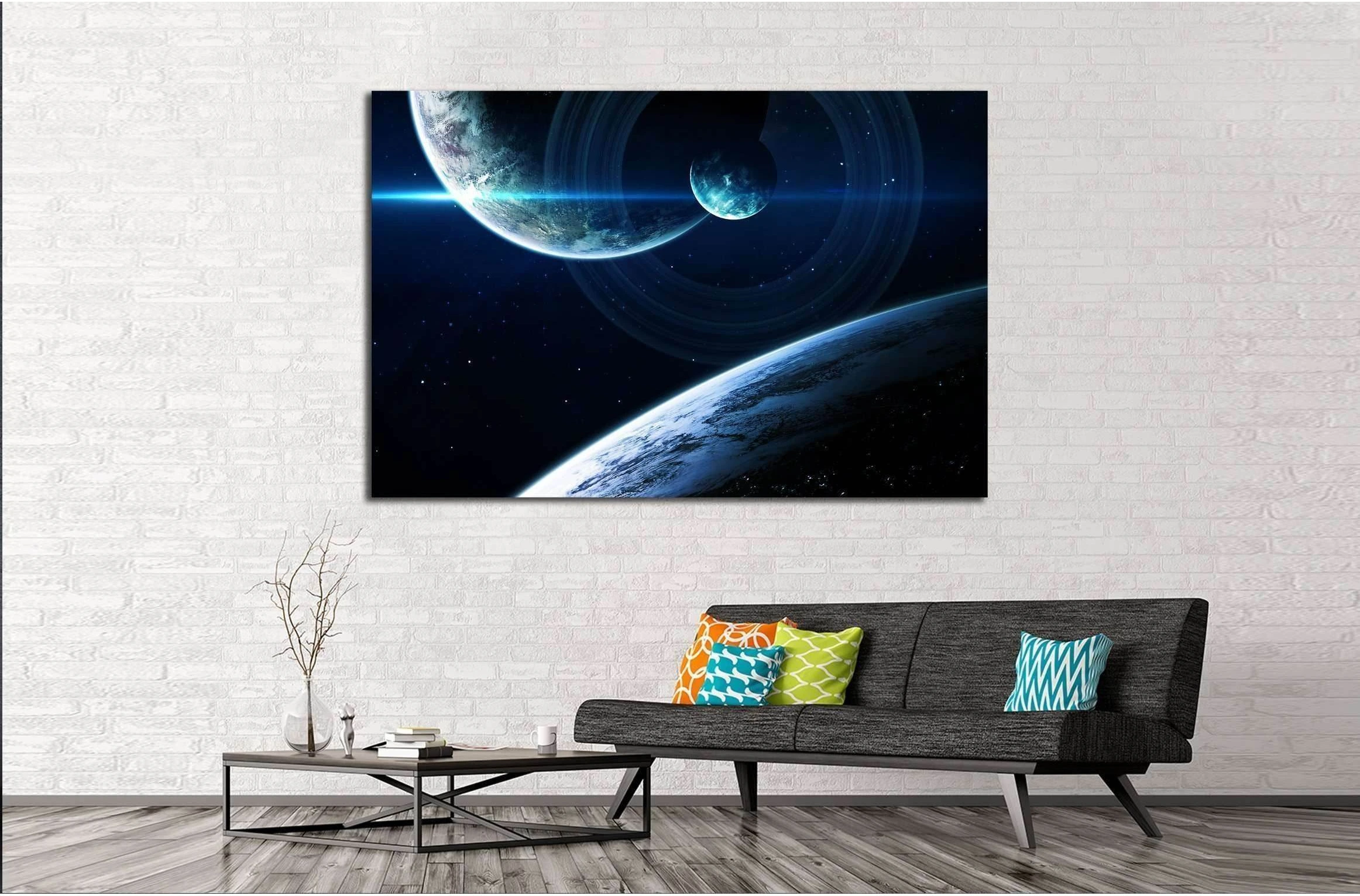 Deep space art. Nebulas, planets galaxies and stars in beautiful composition. №2430 Ready to Hang Canvas Print - Zellart Canvas Prints ALL_Products, s-2430
