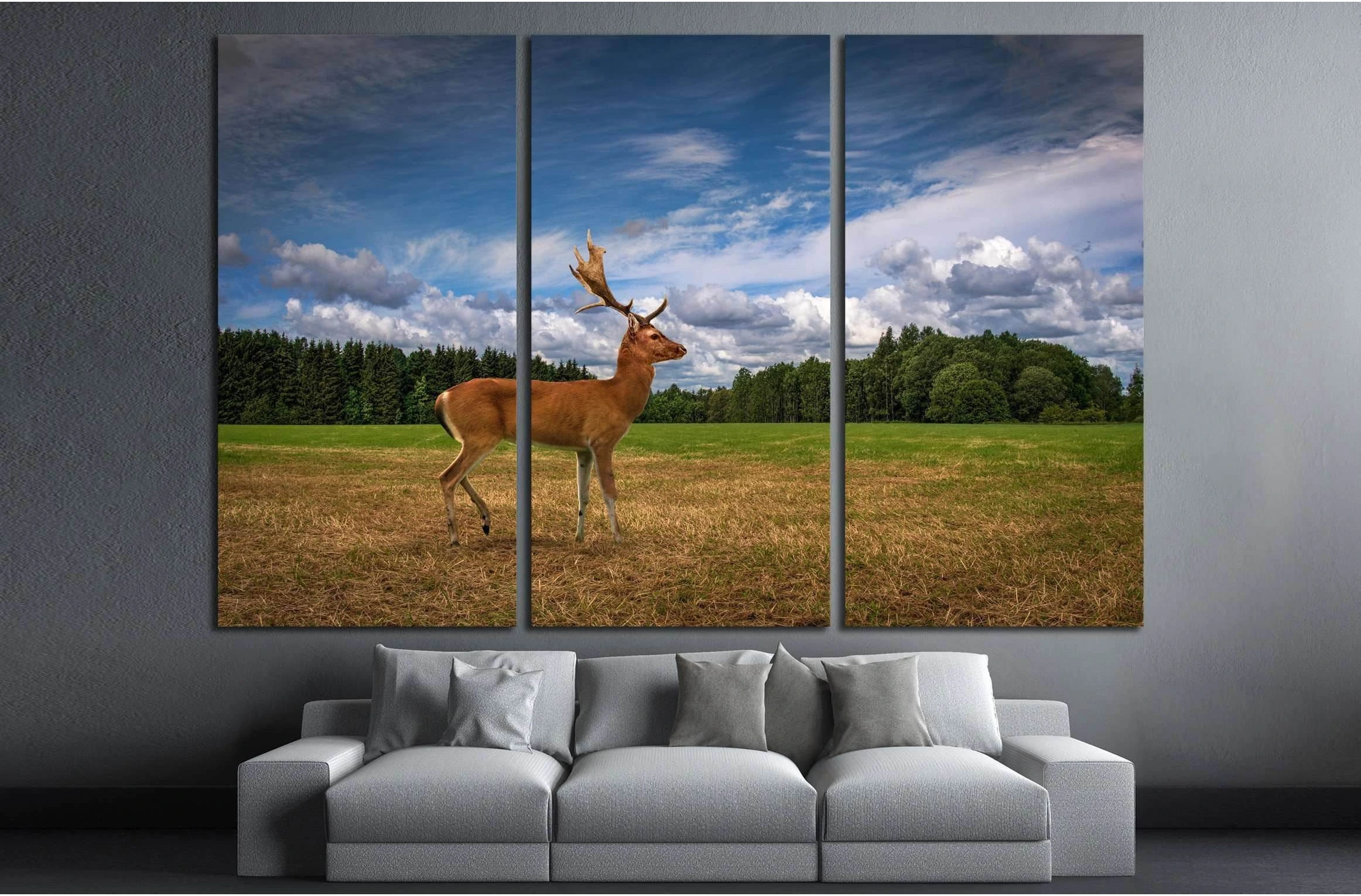 Deer in a Field №2361 Ready to Hang Canvas Print - Zellart Canvas Prints ALL_Products, s-2361