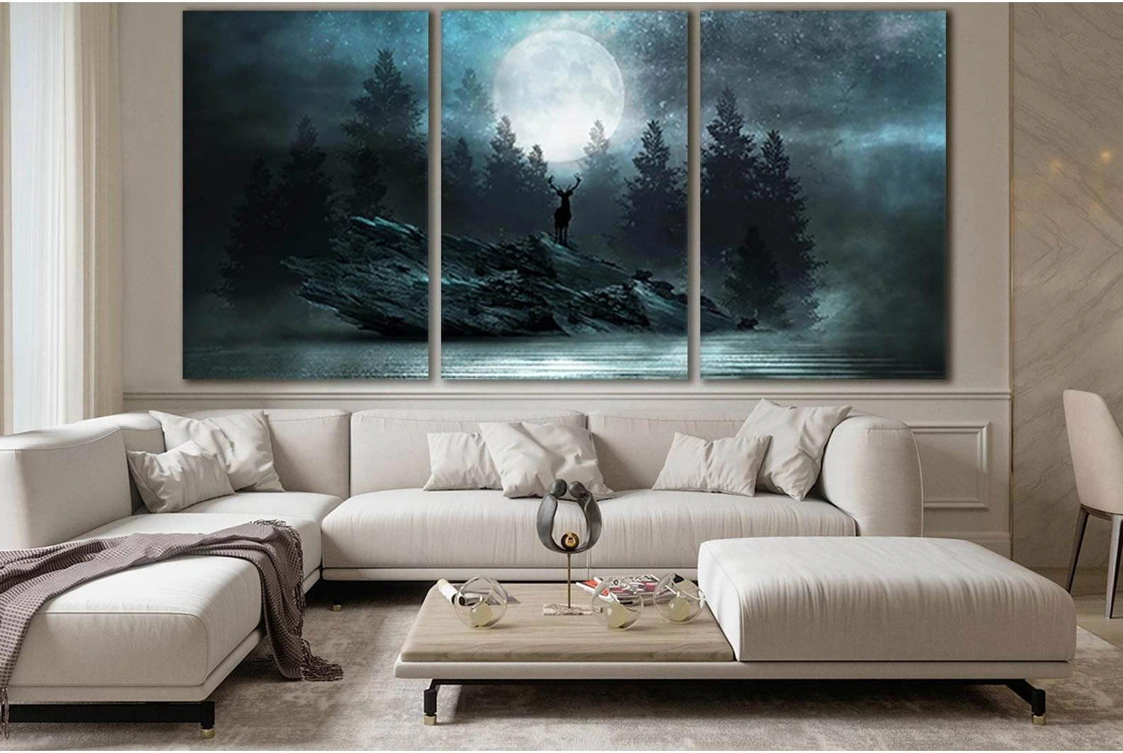 Deer On A Rock Under The Moon №SL1238 Ready to Hang Canvas Print - Zellart Canvas Prints 0new, ALL_Products, Fantasy And Sci Fi Wall Art