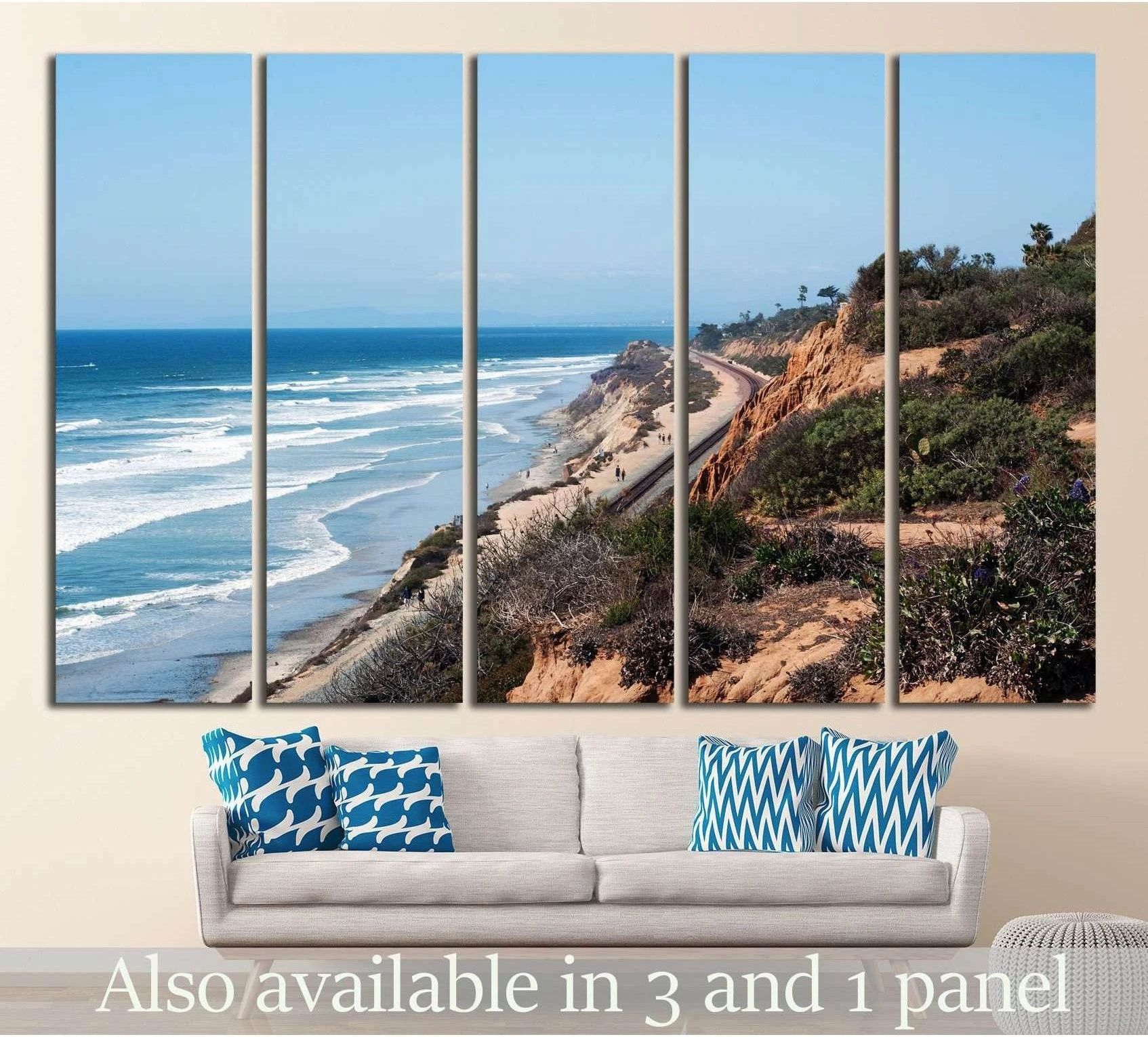 Del Mar, California showing blue ocean wall art with water and coastal depth.