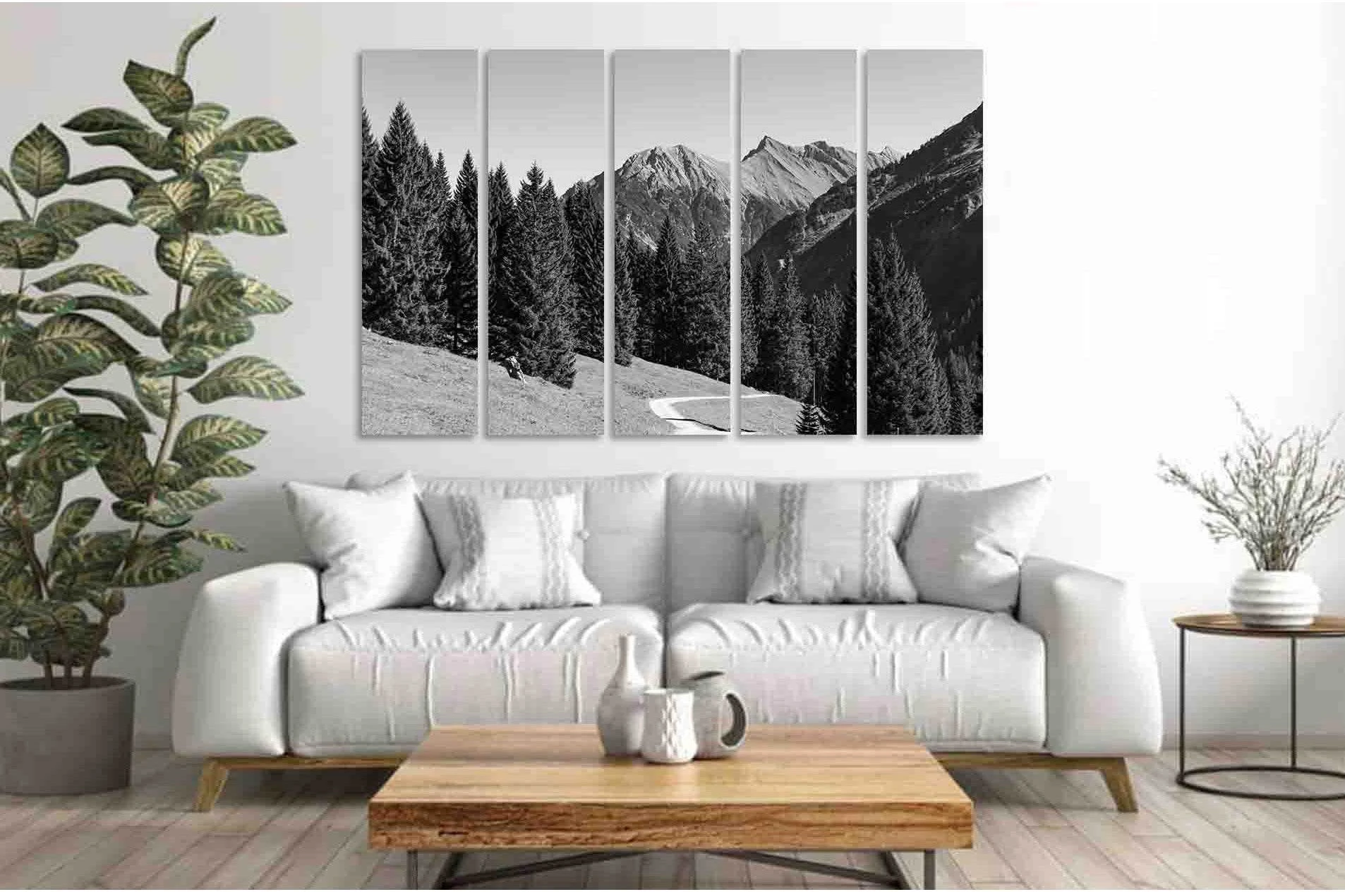 Dense forest in the mountains №D2818 Ready to Hang Canvas Print - Zellart Canvas Prints 0new, ALL_Products, Black & White Wall Art