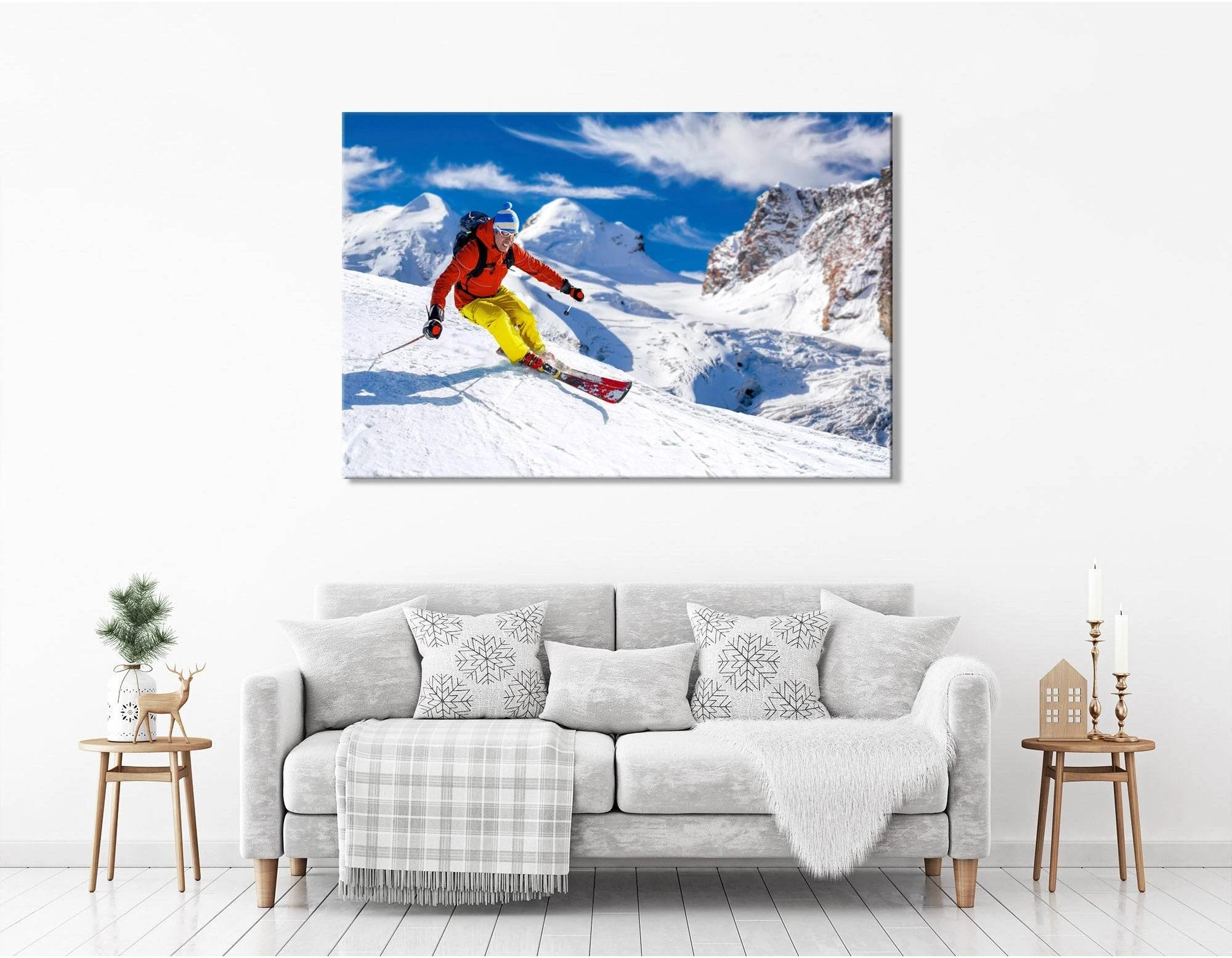 Descent Of The Skier From The Mountain On A Sunny Day №04447 Ready to Hang Canvas Print - Zellart Canvas Prints ALL_Products
