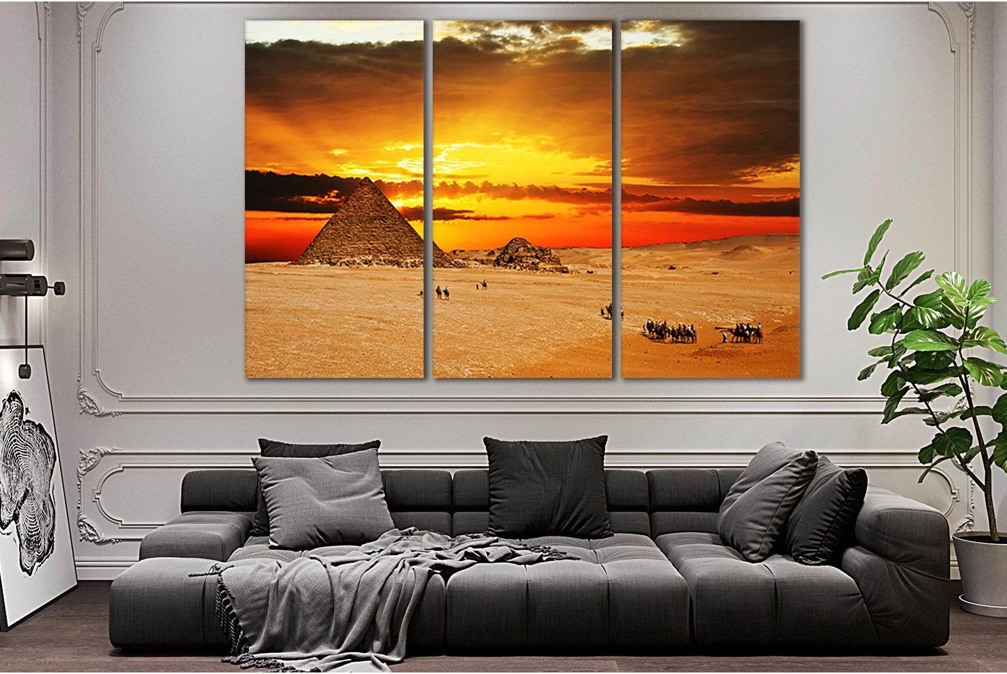 Desert Pyramid At Sunset №SL238 Ready to Hang Canvas Print - Zellart Canvas Prints 0new, ALL_Products, SUNRISE & SUNSET WALL ART