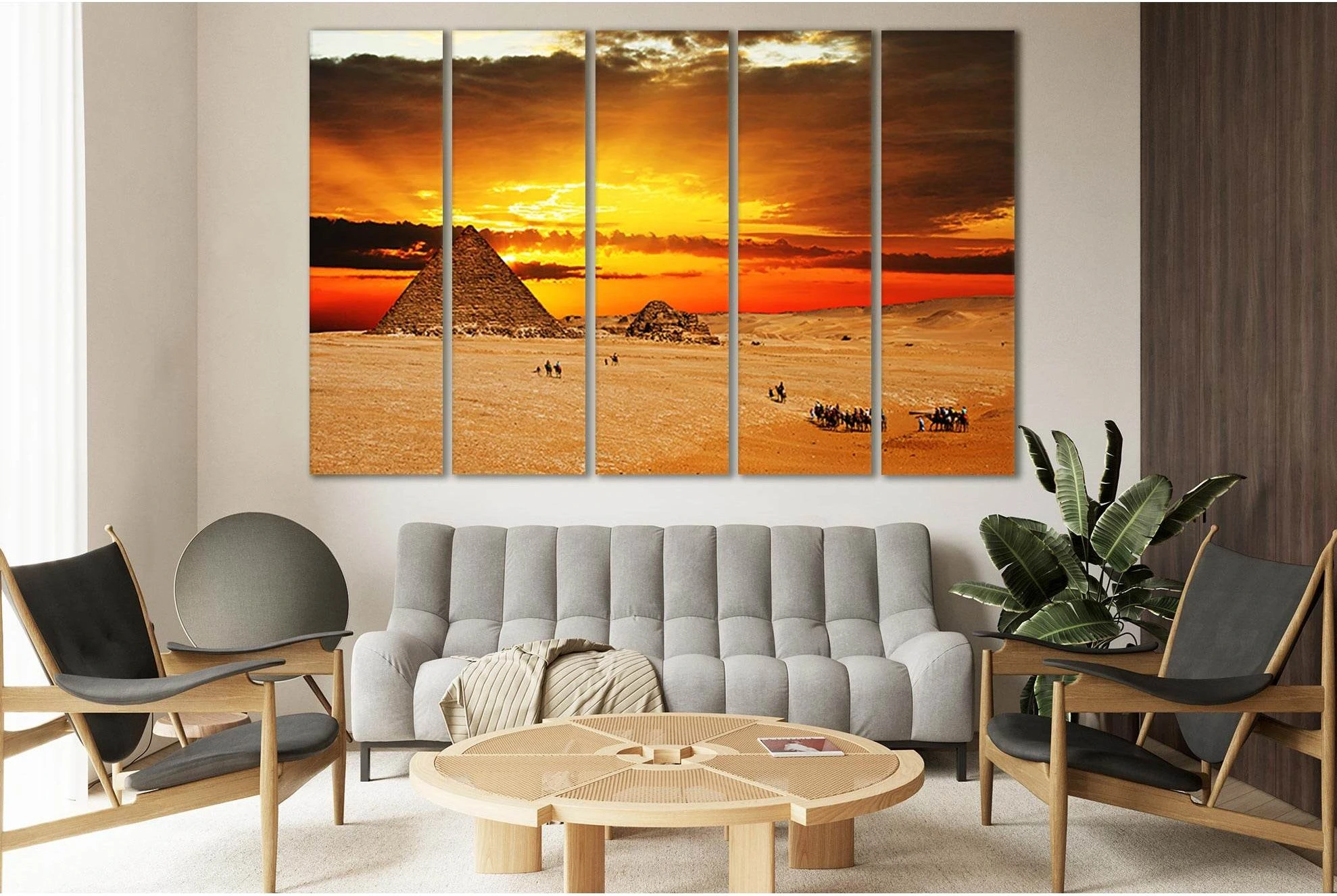 Desert Pyramid At Sunset №SL238 Ready to Hang Canvas Print - Zellart Canvas Prints 0new, ALL_Products, SUNRISE & SUNSET WALL ART