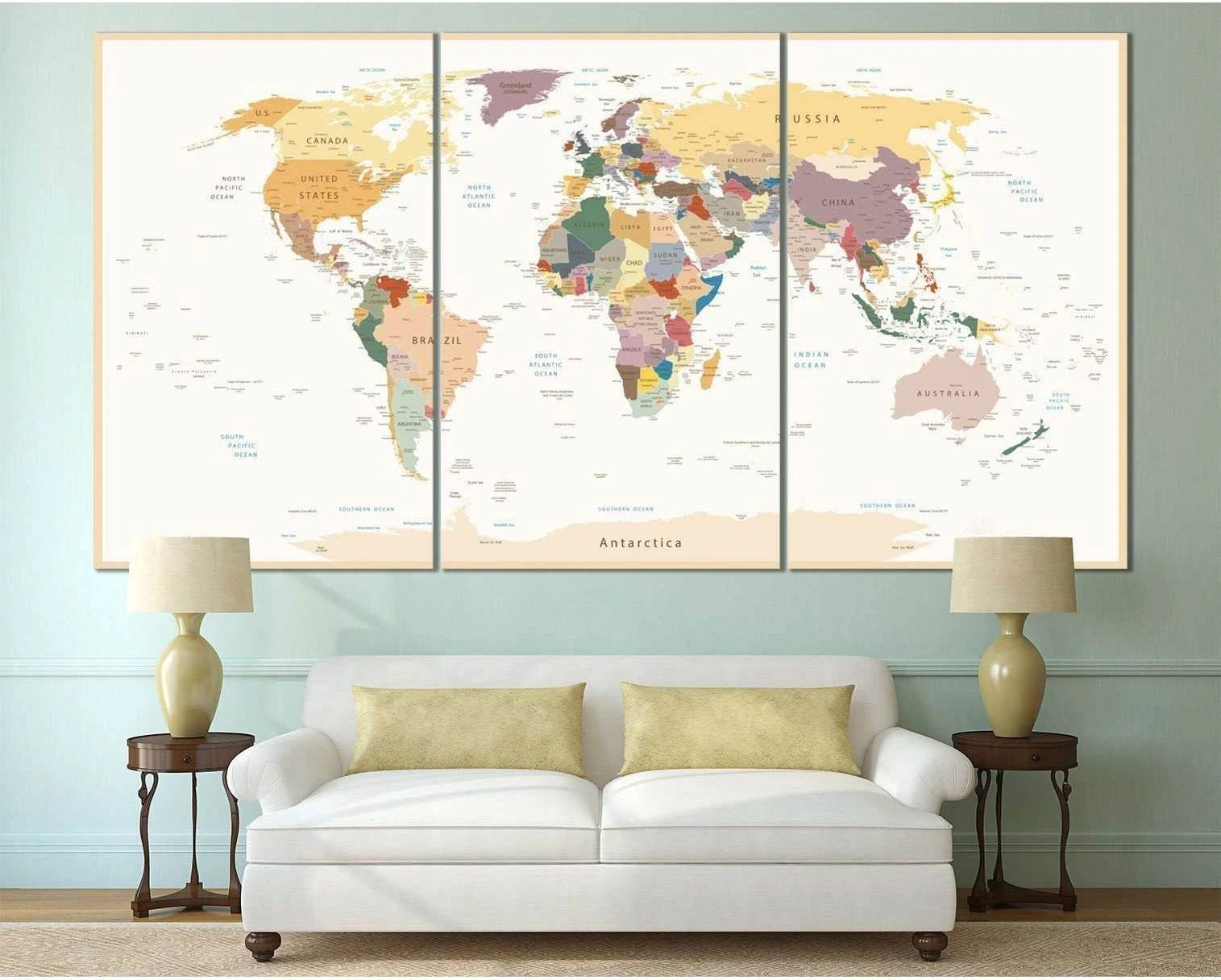 Detailed World Map №112 Ready to Hang Canvas Print - Zellart Canvas Prints ALL_Products, wd-112