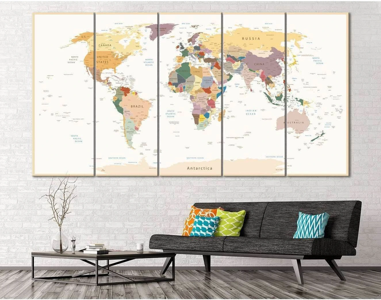 Detailed World Map №112 Ready to Hang Canvas Print - Zellart Canvas Prints ALL_Products, wd-112