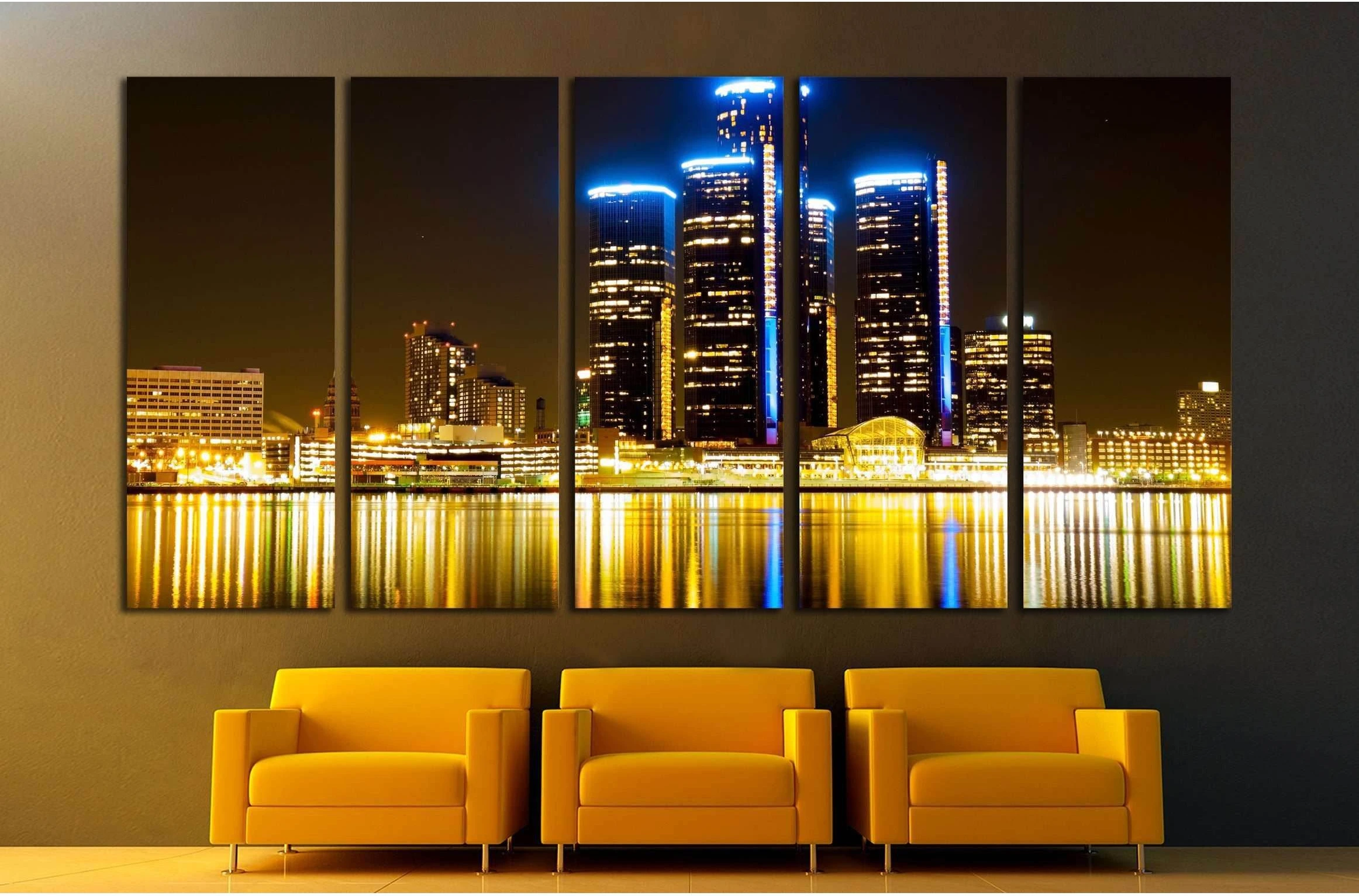 Detroit Skyline at Night №2258 Ready to Hang Canvas Print - Zellart Canvas Prints ALL_Products, s-2258