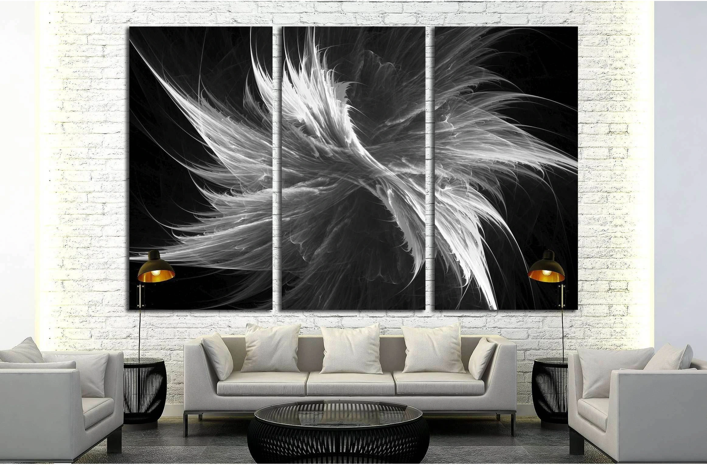 Digital abstract fractal background generated at computer in black and white №2892 Ready to Hang Canvas Print - Zellart Canvas Prints ALL_Products, s-2892