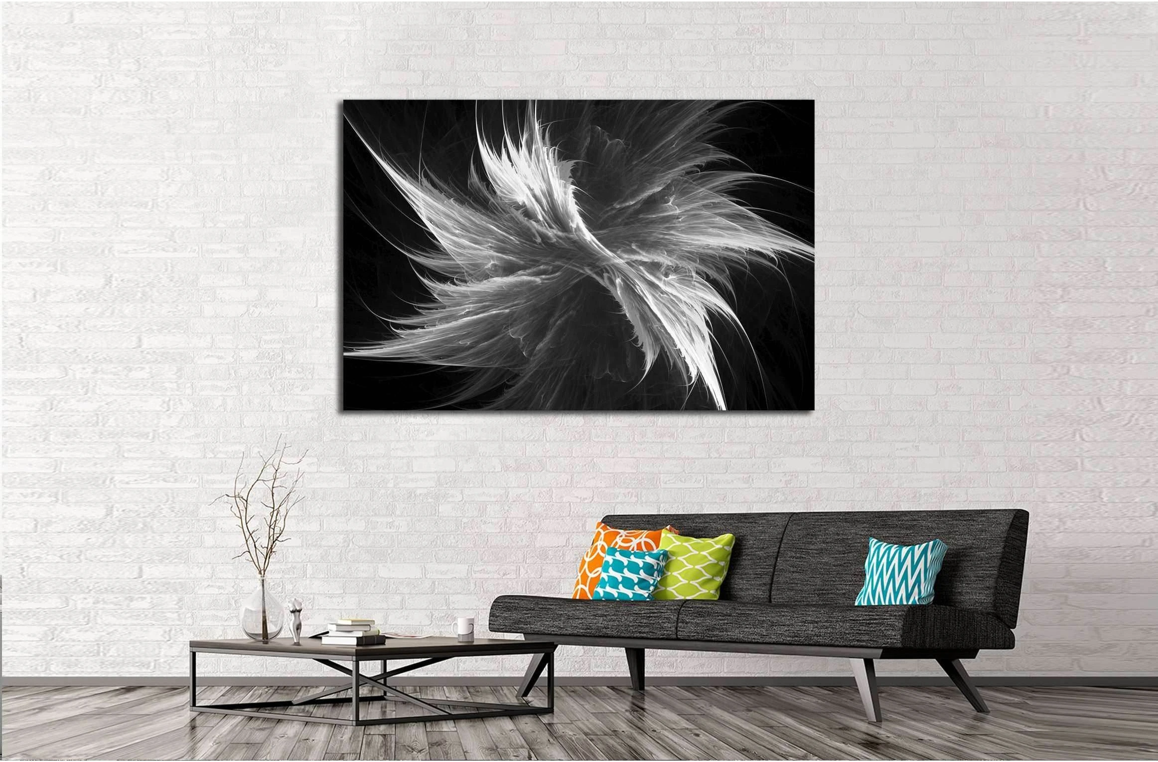 Digital abstract fractal background generated at computer in black and white №2892 Ready to Hang Canvas Print - Zellart Canvas Prints ALL_Products, s-2892