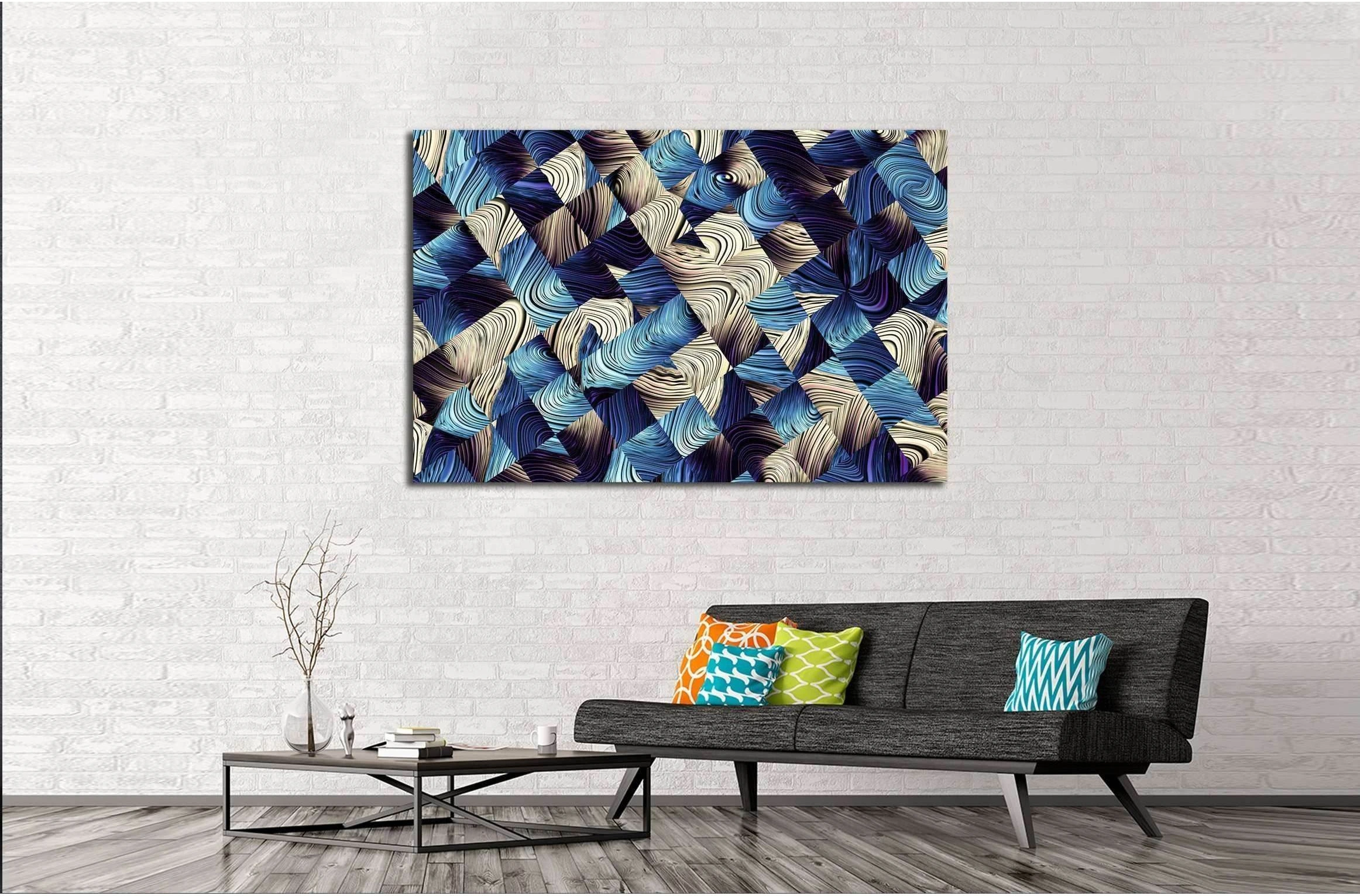 Digital art abstract pattern. Abstract blue image with a small squares №2569 Ready to Hang Canvas Print - Zellart Canvas Prints ALL_Products, s-2569
