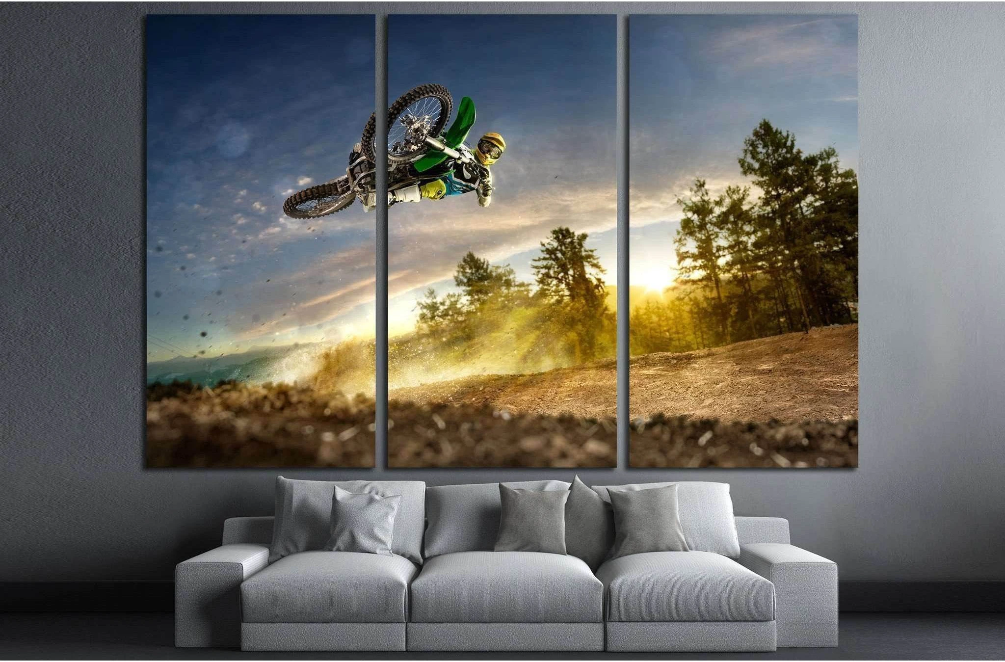 Dirt bike rider is flying high in evening №1870 Ready to Hang Canvas Print - Zellart Canvas Prints ALL_Products, s-1870
