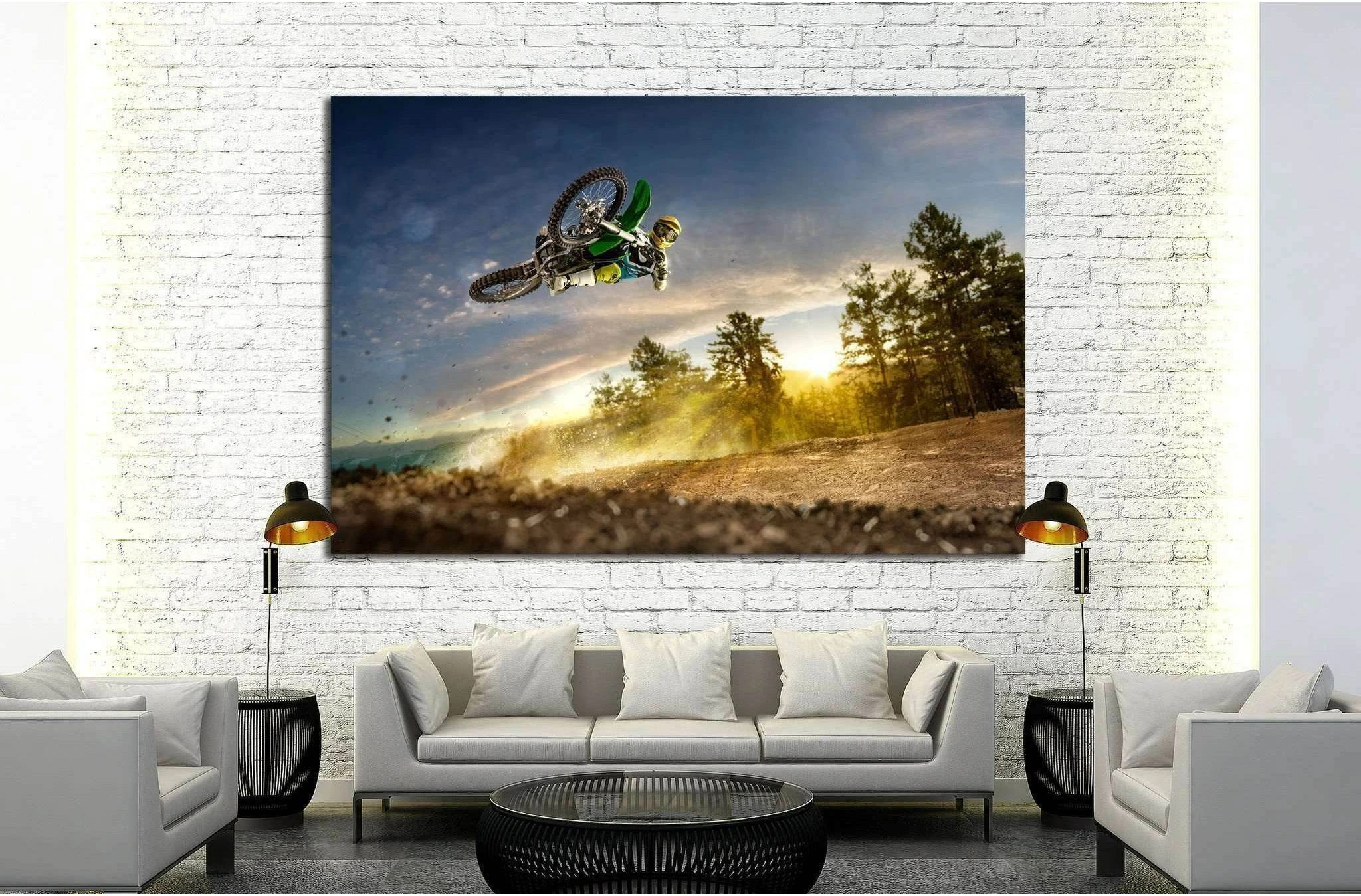 Dirt bike rider is flying high in evening №1870 Ready to Hang Canvas Print - Zellart Canvas Prints ALL_Products, s-1870