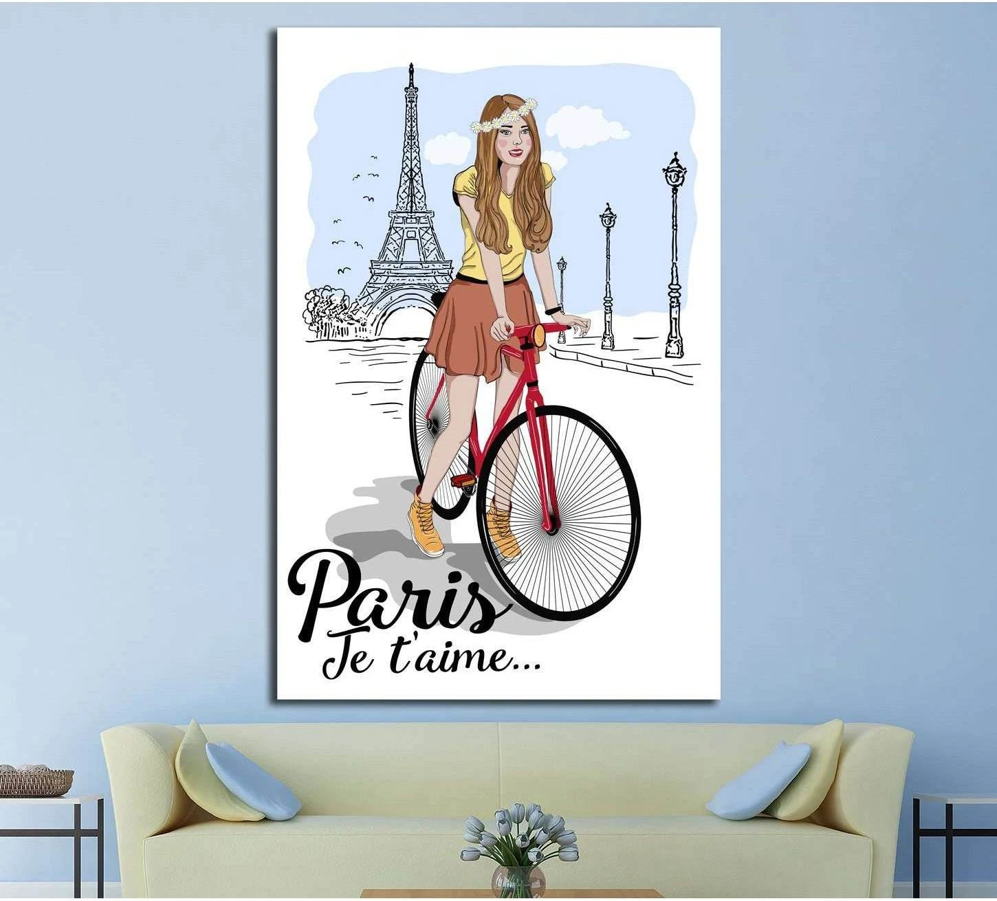 Discover Paris sketch canvas with girl on bike and eiffel tower vector illustration №4595 Ready to Hang Canvas Print - Zellart Canvas Prints ALL_Products, s-4595