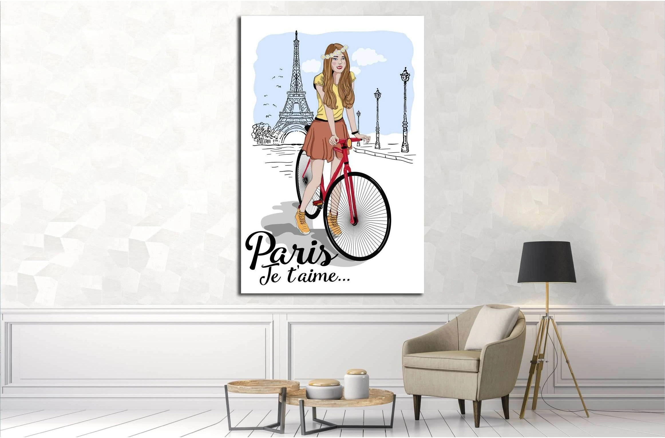 Discover Paris sketch canvas with girl on bike and eiffel tower vector illustration №4595 Ready to Hang Canvas Print - Zellart Canvas Prints ALL_Products, s-4595