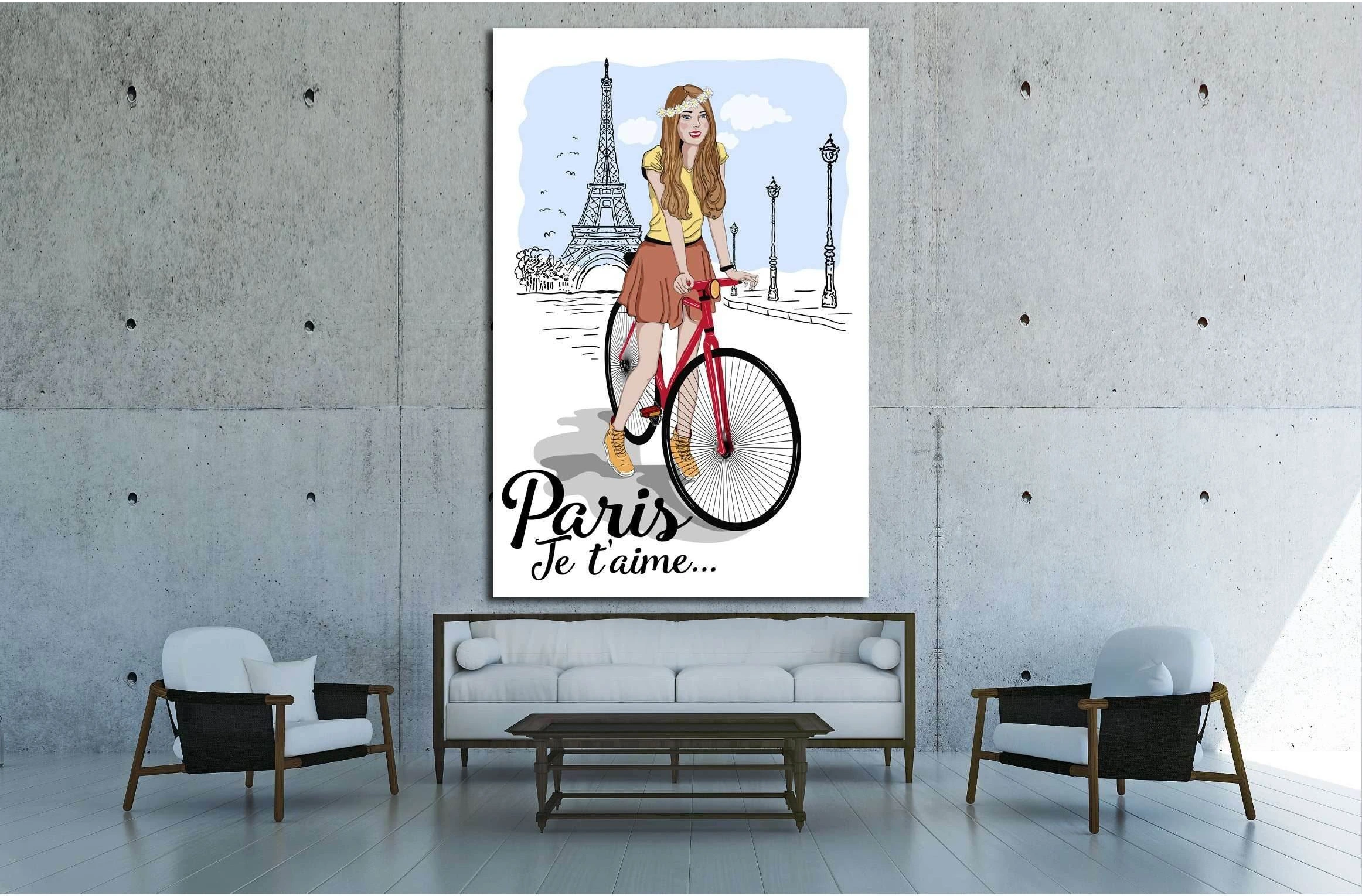 Discover Paris sketch canvas with girl on bike and eiffel tower vector illustration №4595 Ready to Hang Canvas Print - Zellart Canvas Prints ALL_Products, s-4595