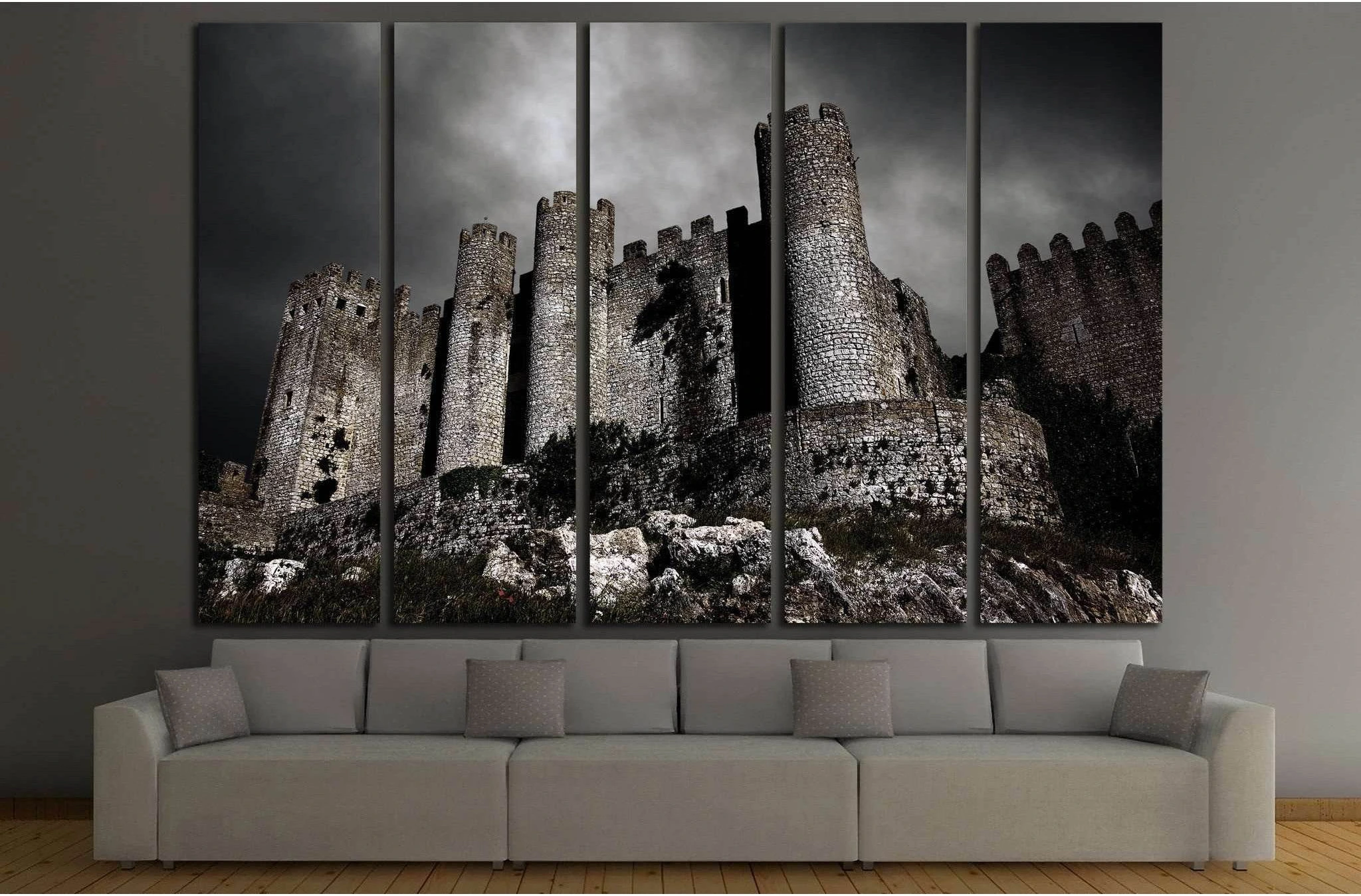 Disturbing scene with medieval castle at night with stormy sky №1791 Ready to Hang Canvas Print - Zellart Canvas Prints ALL_Products, s-1791