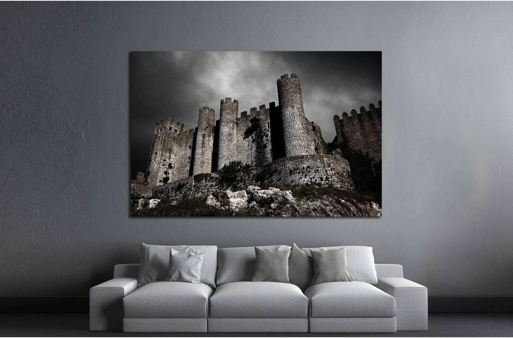 Disturbing scene with medieval castle at night with stormy sky №1791 Ready to Hang Canvas Print - Zellart Canvas Prints ALL_Products, s-1791
