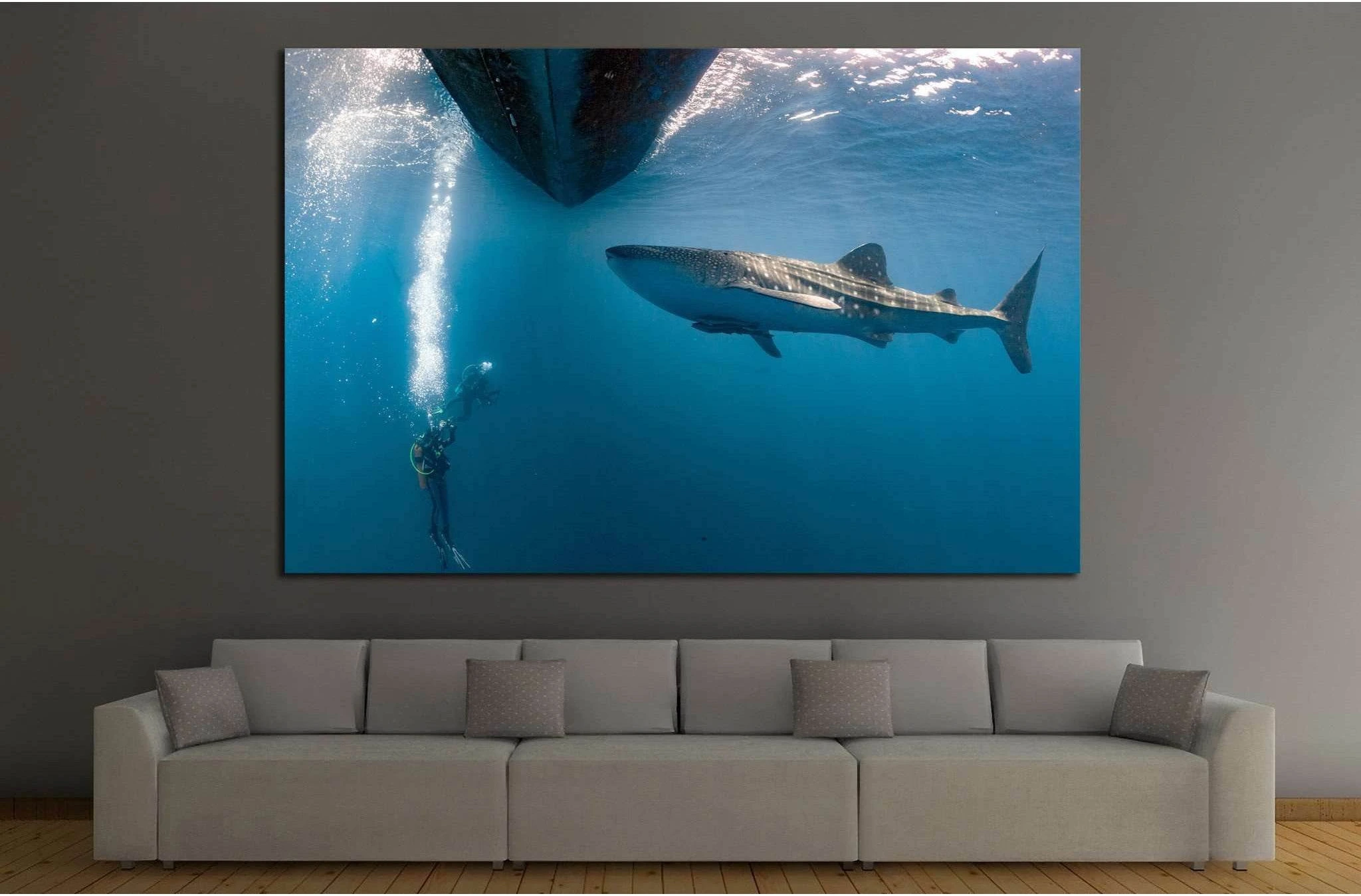 Diver and Big Shark №511 Ready to Hang Canvas Print - Zellart Canvas Prints ALL_Products, s-511