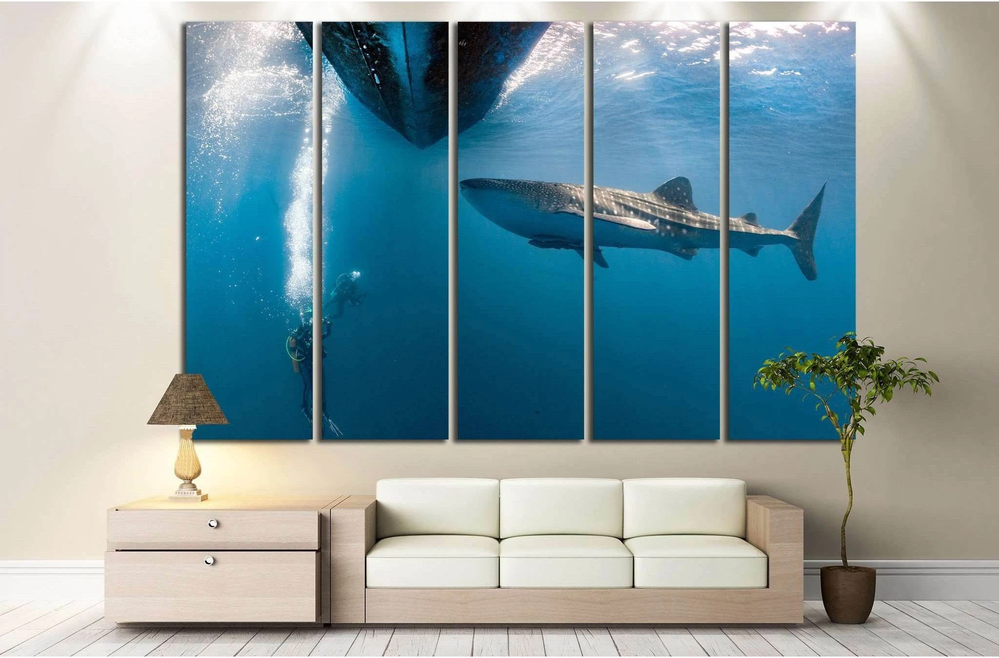 Diver and Big Shark №511 Ready to Hang Canvas Print - Zellart Canvas Prints ALL_Products, s-511