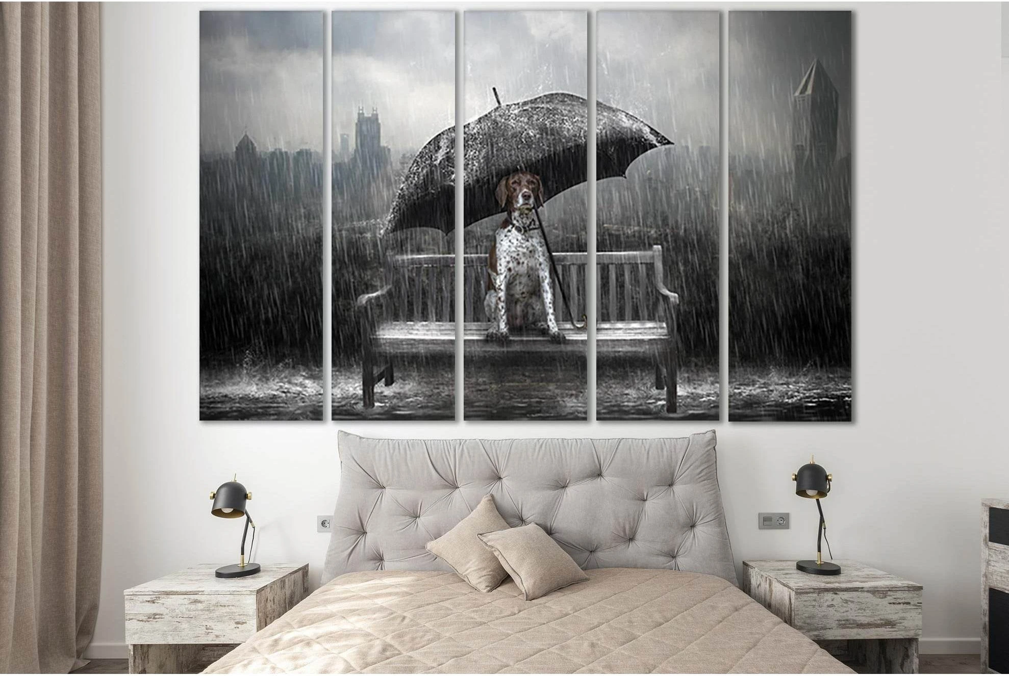 Dog Under Umbrella №SL1016 Ready to Hang Canvas Print - Zellart Canvas Prints 0new, ALL_Products, Animals & Wildlife