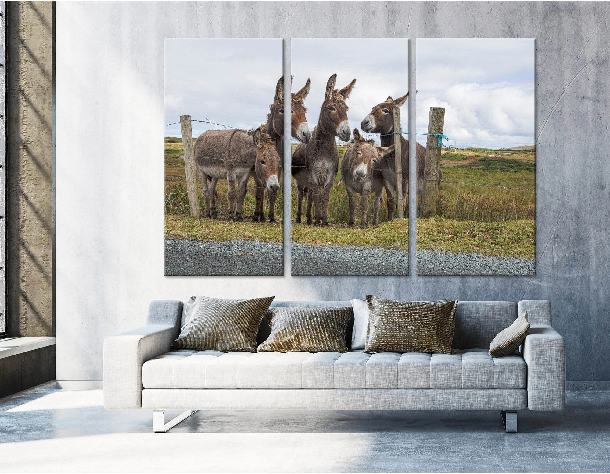 Donkeys In The Countryside №04252 Ready to Hang Canvas Print - Zellart Canvas Prints ALL_Products