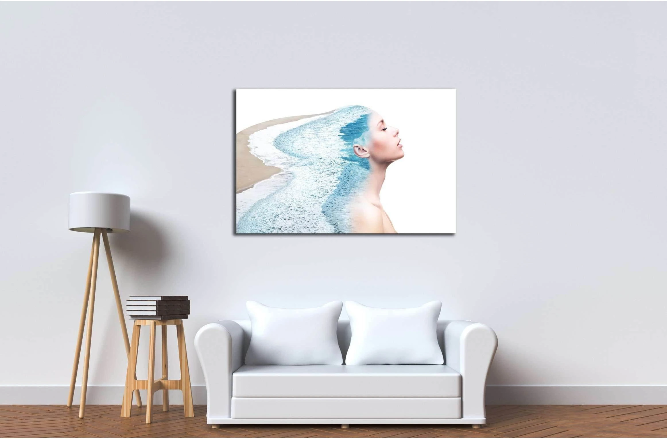 Double exposure made of young nude beautiful woman with healthy skin and ocean coast. №2757 Ready to Hang Canvas Print - Zellart Canvas Prints ALL_Products, s-2757