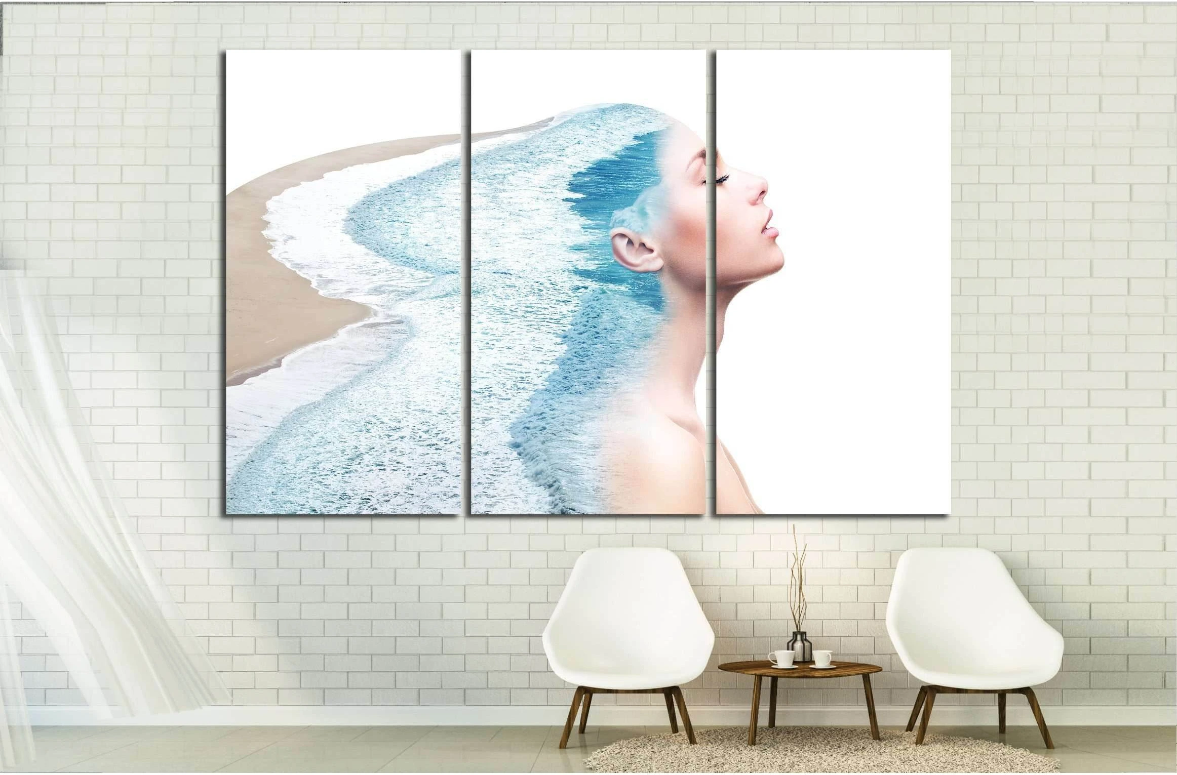 Double exposure made of young nude beautiful woman with healthy skin and ocean coast. №2757 Ready to Hang Canvas Print - Zellart Canvas Prints ALL_Products, s-2757