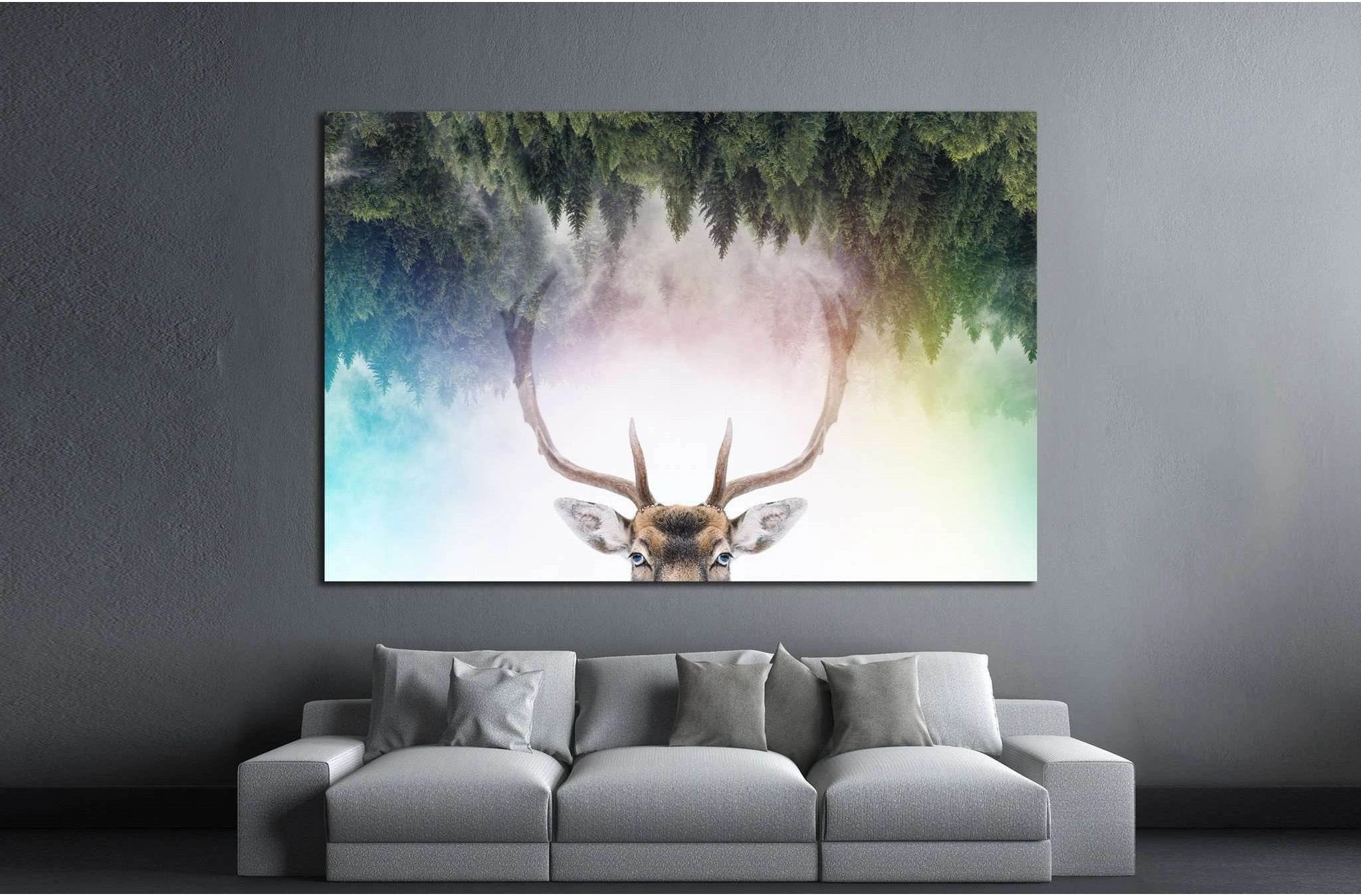 Double exposure of an antler and it's habitat №1828 Ready to Hang Canvas Print - Zellart Canvas Prints ALL_Products, s-1828