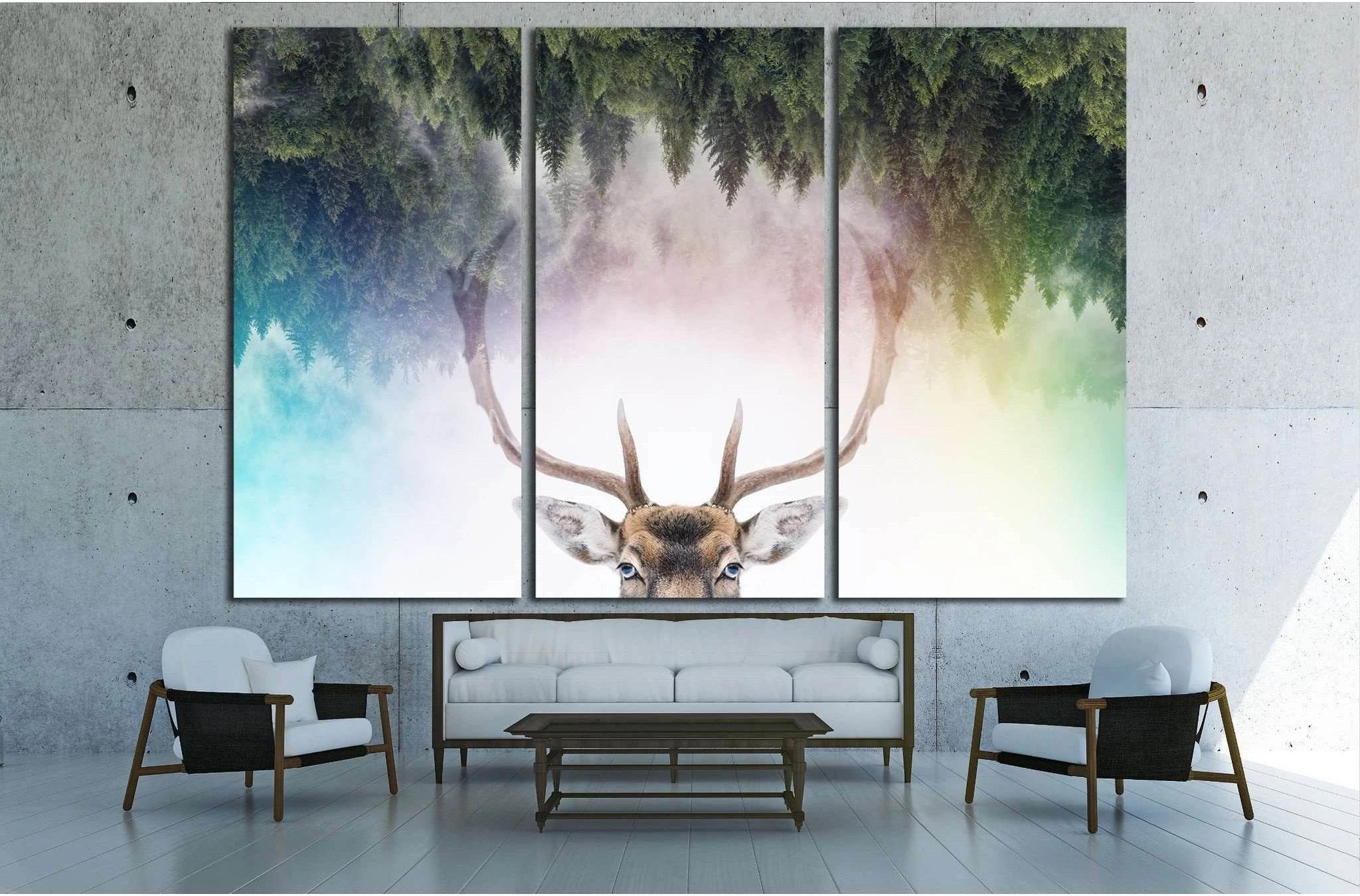 Double exposure of an antler and it's habitat №1828 Ready to Hang Canvas Print - Zellart Canvas Prints ALL_Products, s-1828