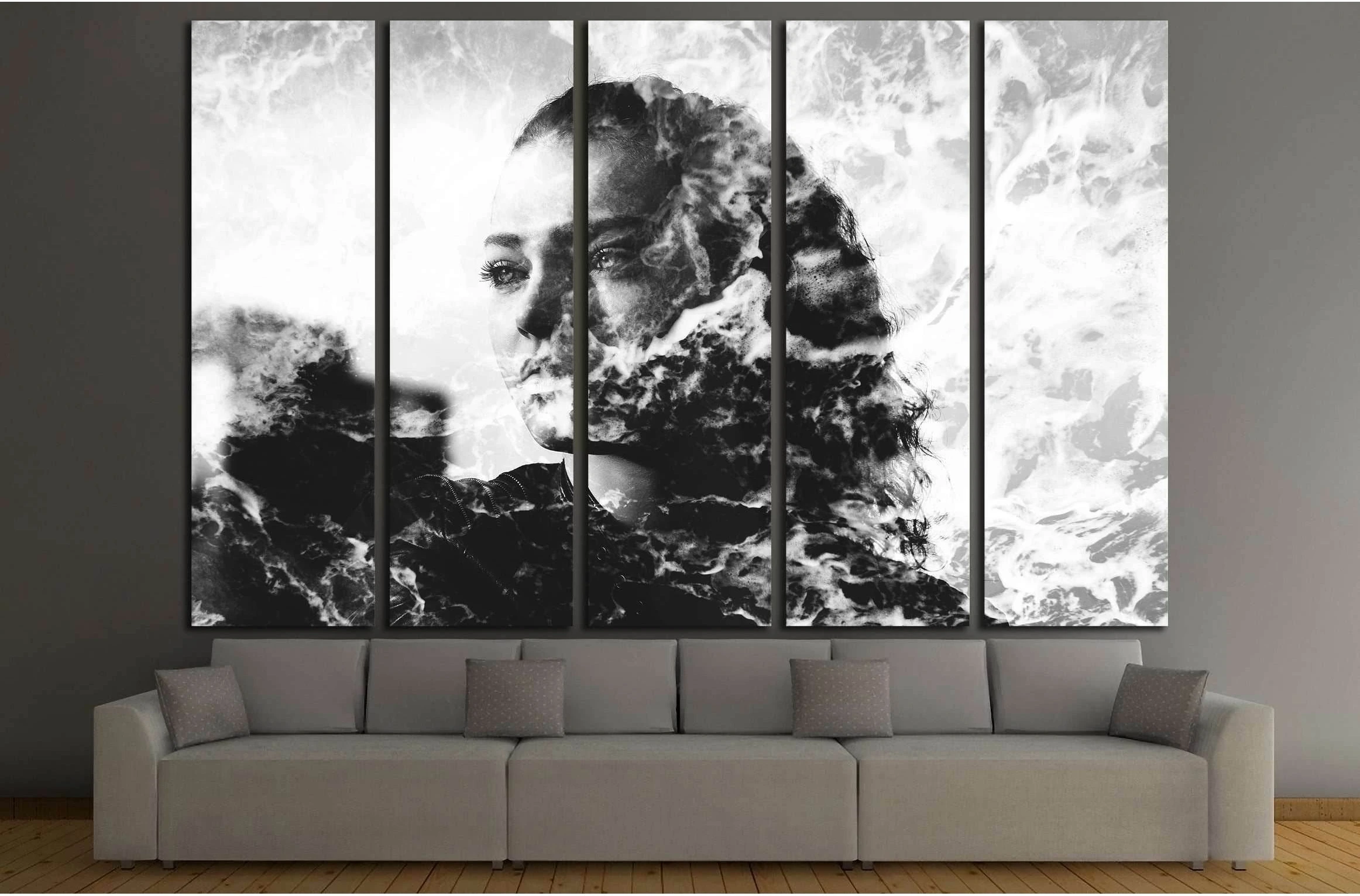 Double exposure of girl with gorgeous eyes and sea foam №2775 Ready to Hang Canvas Print - Zellart Canvas Prints ALL_Products, s-2775