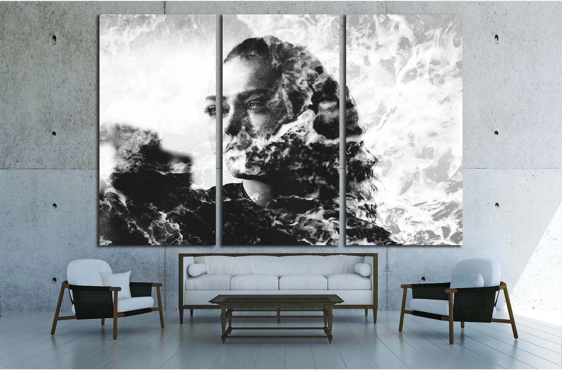 Double exposure of girl with gorgeous eyes and sea foam №2775 Ready to Hang Canvas Print - Zellart Canvas Prints ALL_Products, s-2775