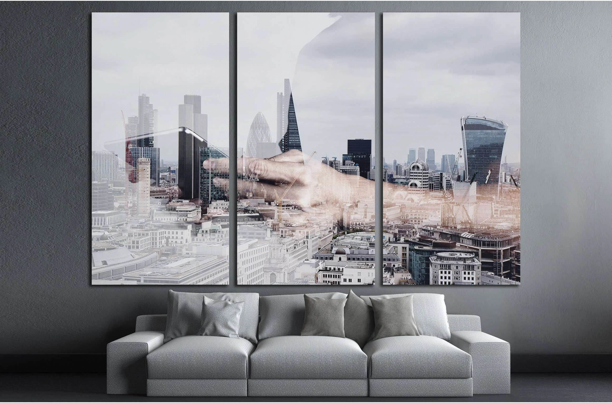Double exposure of success businessman using digital tablet with london building and social media diagram №2187 Ready to Hang Canvas Print - Zellart Canvas Prints ALL_Products, s-2187